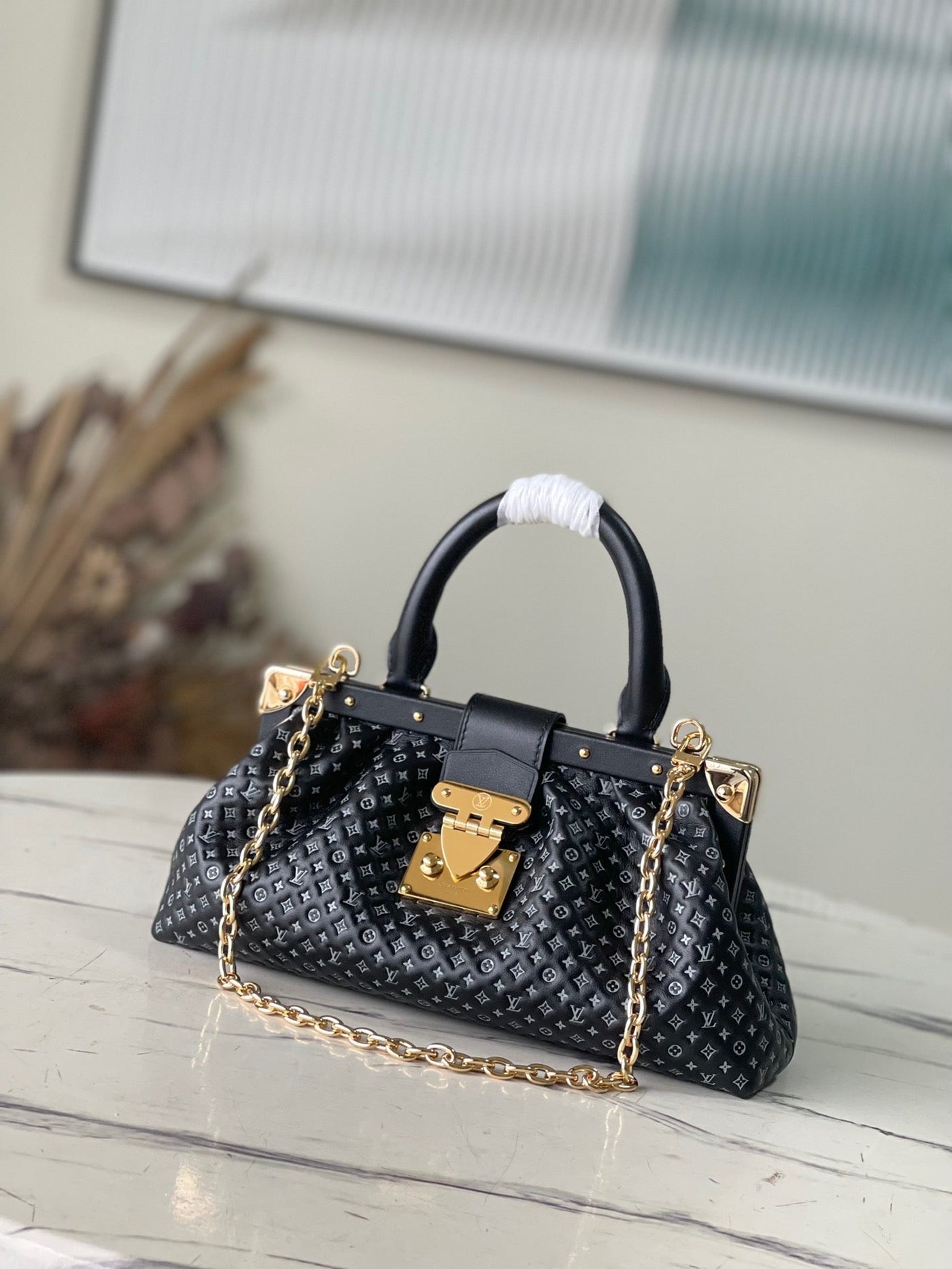 Black Monogram Clutch Leather Handbag for Women - Product Image 2