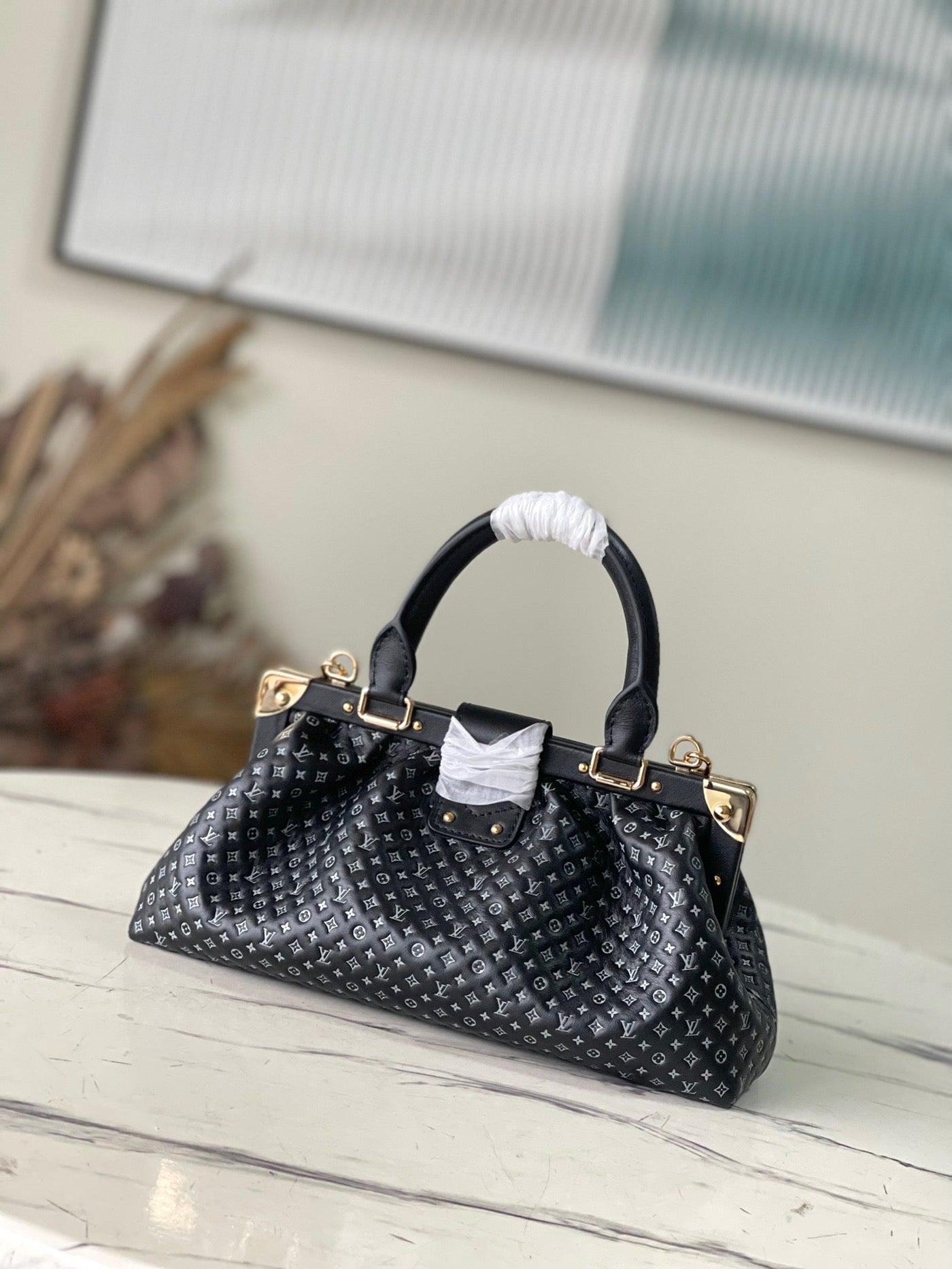 Black Monogram Clutch Leather Handbag for Women - Product Image 4