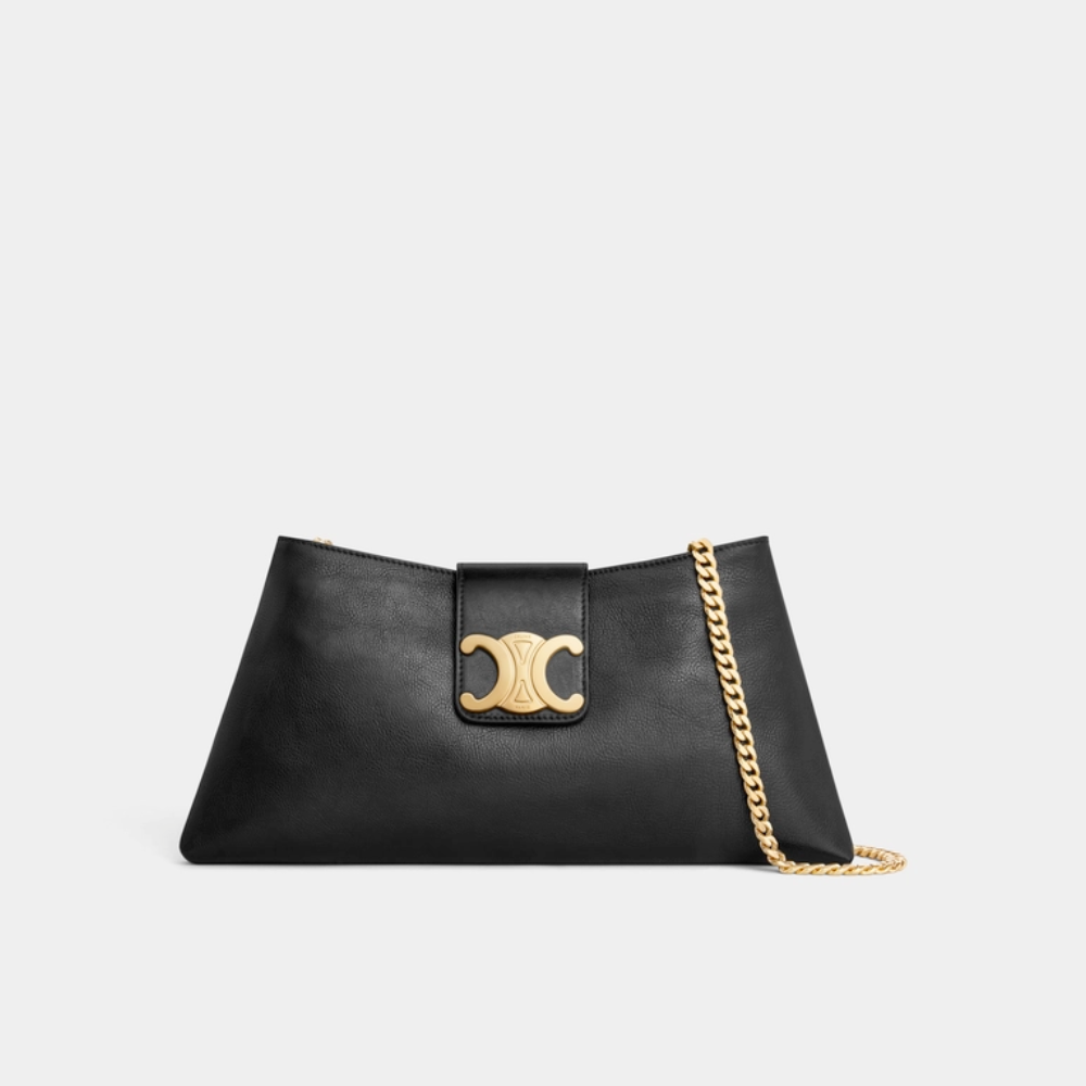Black Wiltern Clutch Triomphe Soft In Smooth Calfskin Leather Shoulder Bag for Women | Studio Nafay