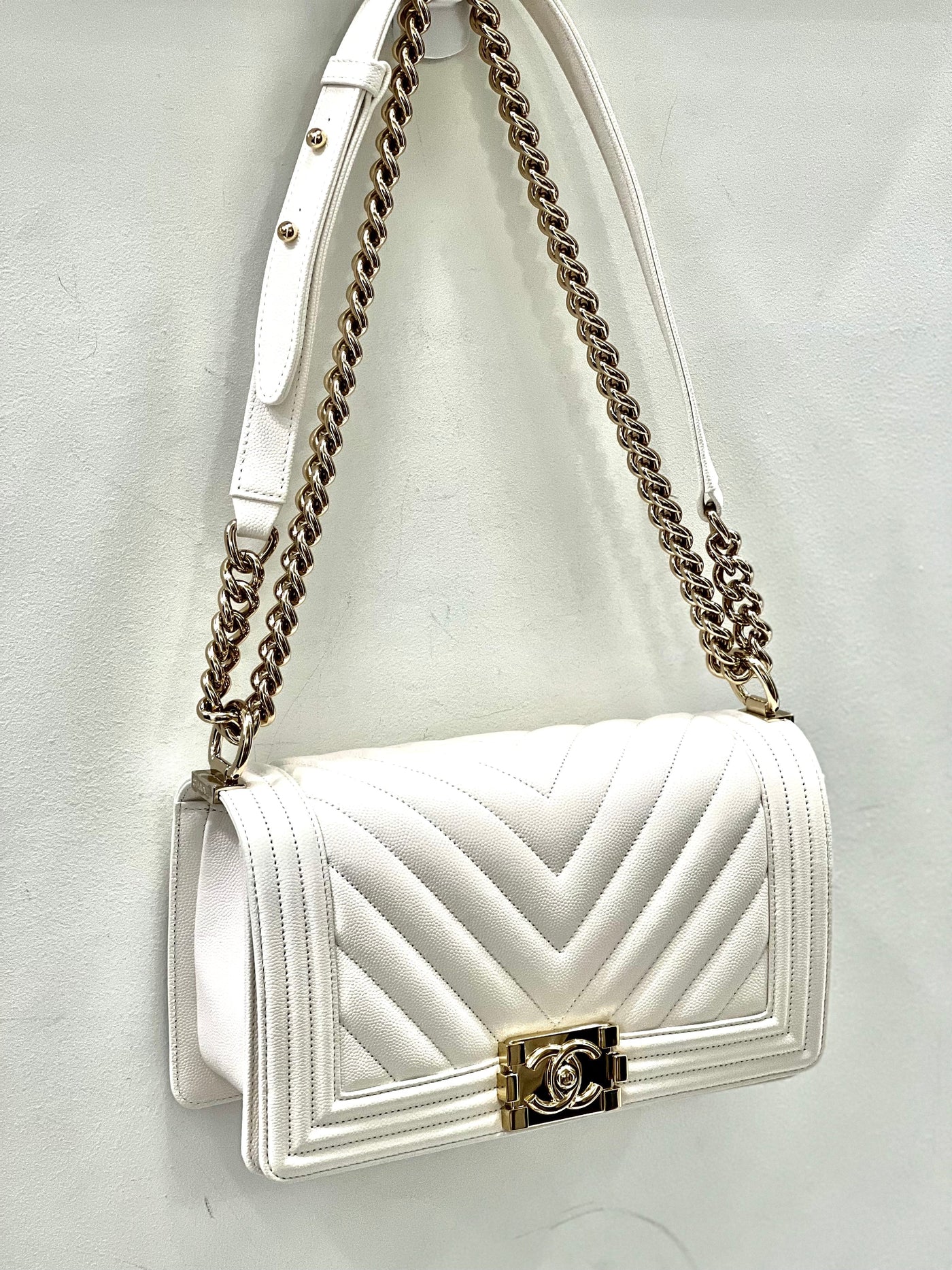 CHANEL CAVIAR CHEVRON QUILTED MEDIUM BOY FLAP BAG | Studio Nafay