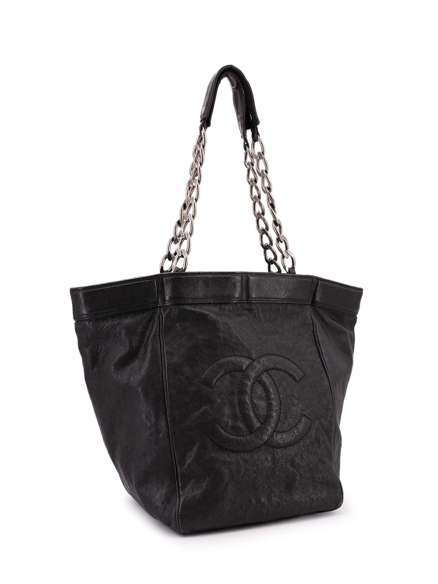 Chanel Caviar Leather Large CC Logo Shopper Bag Black | Studio Nafay