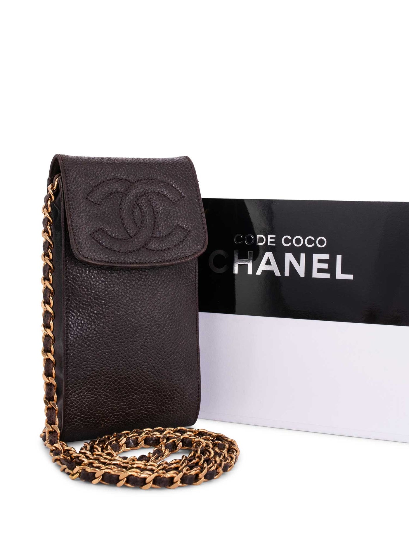 Chanel Caviar Leather Phone Messenger Bag Brown | Studio Nafay