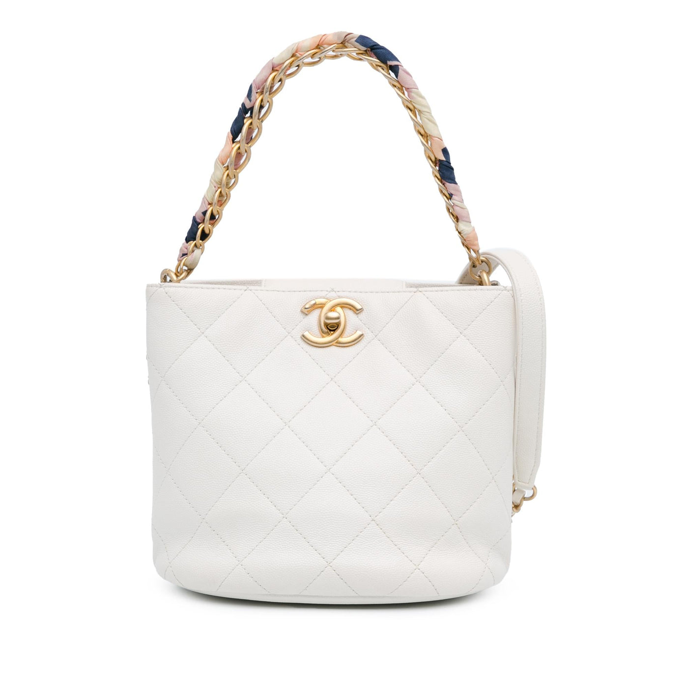 Chanel CC Quilted Caviar Chain Scarf Handle Bucket Bag | Studio Nafay