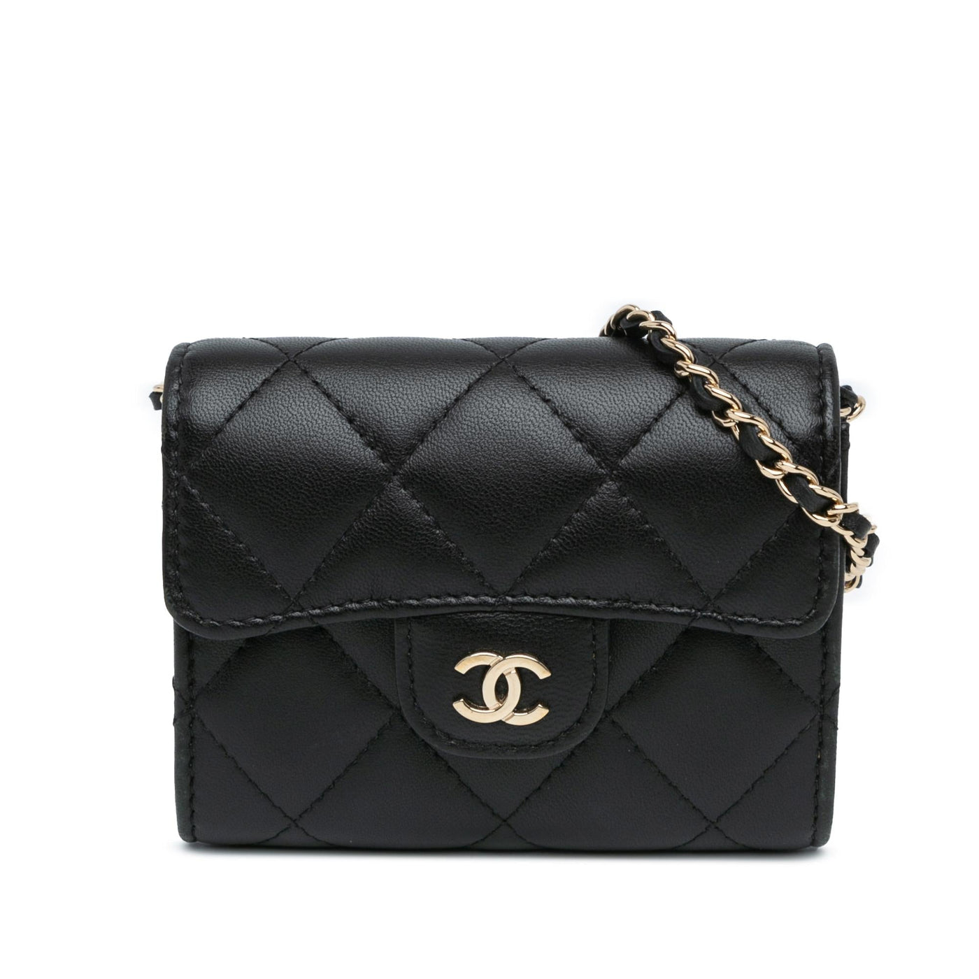 Chanel CC Quilted Lambskin Flap Card Holder On Chain | Studio Nafay