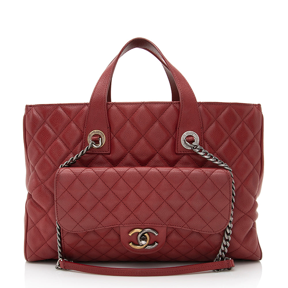 Chanel Caviar Leather Front Pocket Large Shopping Tote | Studio Nafay