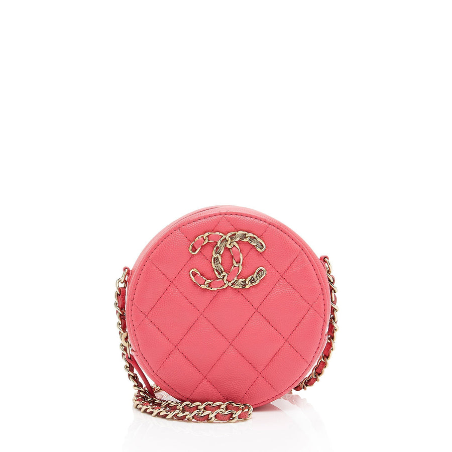 Chanel Caviar Leather New Wave Round Clutch with Chain | Studio Nafay