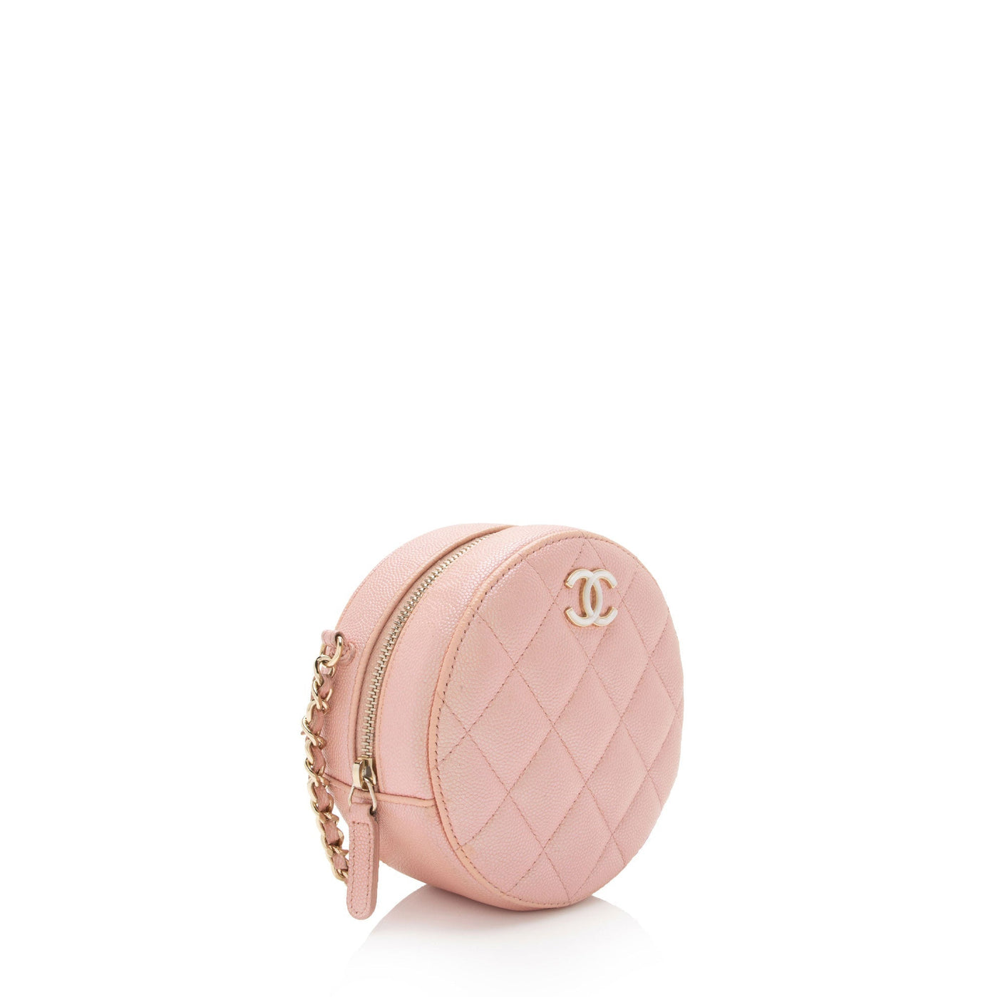 Chanel Iridescent Caviar Leather Mother of Pearl CC Round Clutch with Chain - Product Image 2