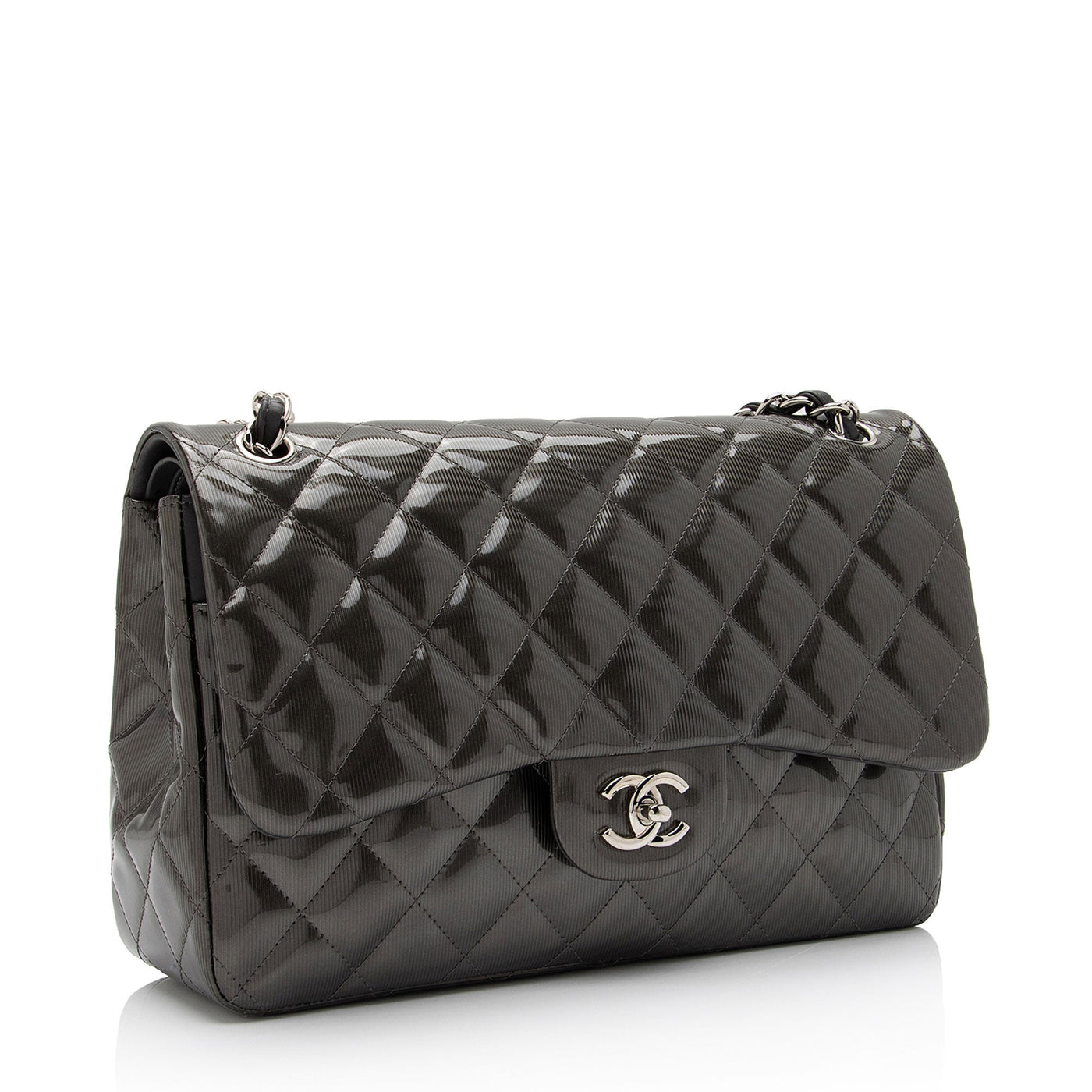 Chanel Patent Leather Stripe Classic Jumbo Double Flap Bag - Product Image 2