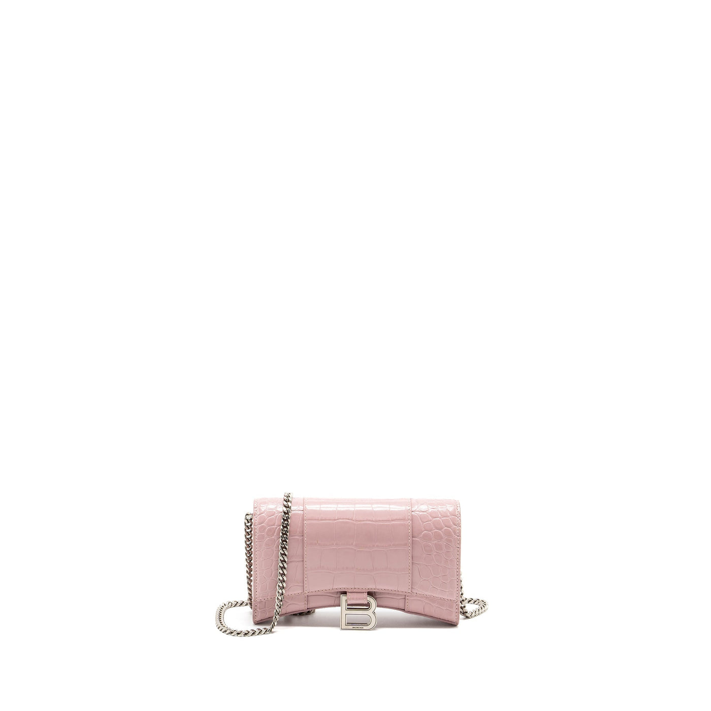 Balenciaga Hourglass Wallet on Chain Croc-Embossed Calfskin Pink SHW | Studio Nafay