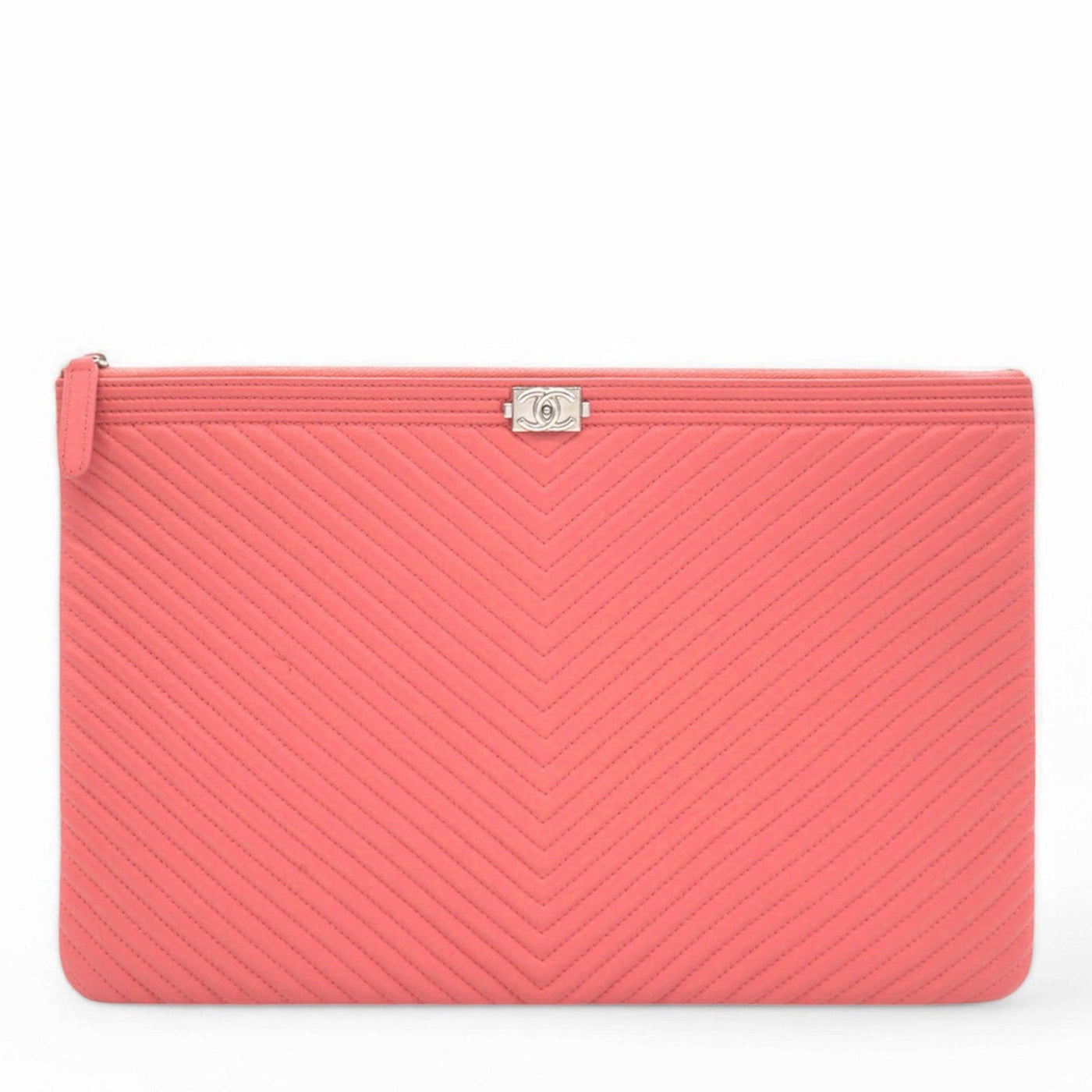 Chanel Caviar Chevron Clutch Pink | Studio Nafay