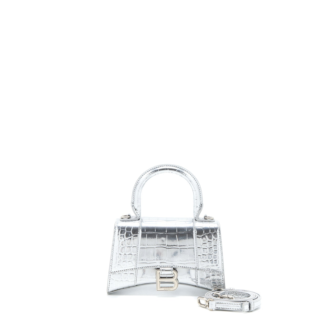 Balenciaga Hourglass XS Embossed Calfskin Silver SHW | Studio Nafay