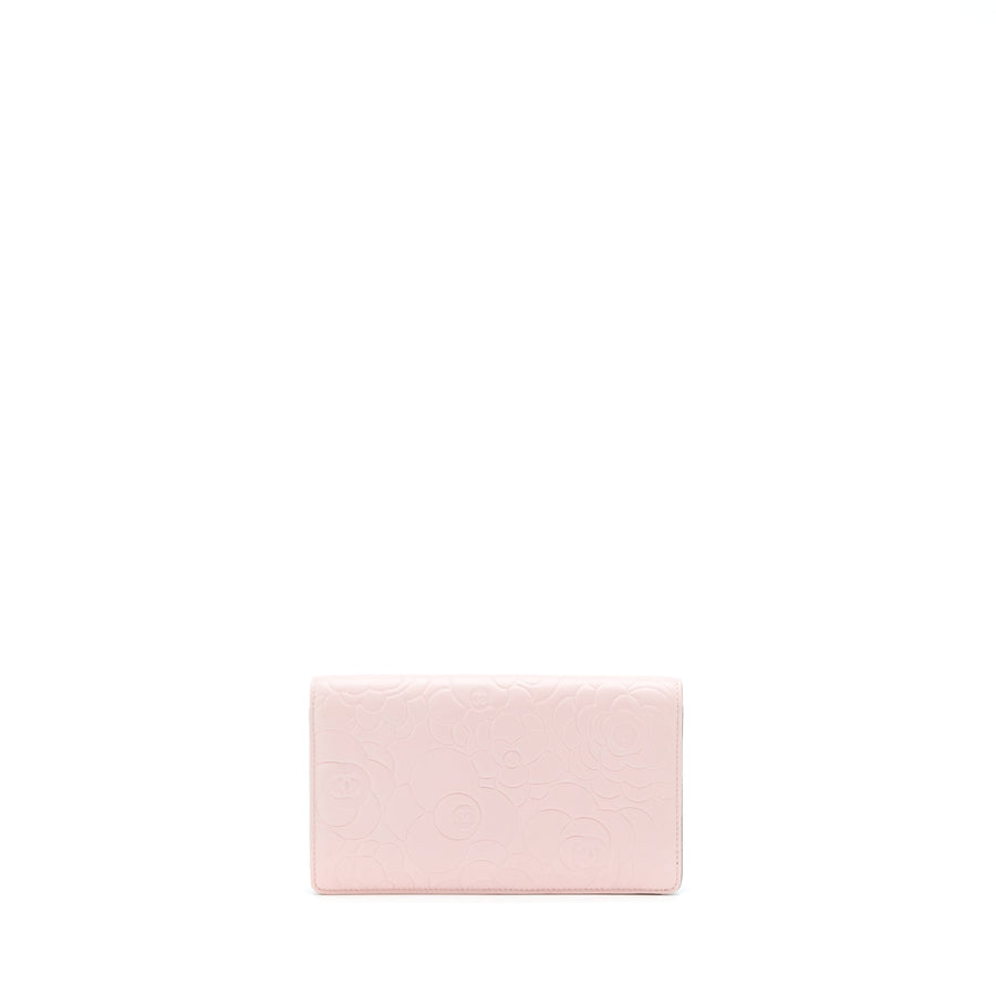 Chanel Camellia Long Wallet Lambskin Light Pink/Dark Brown SHW | Studio Nafay