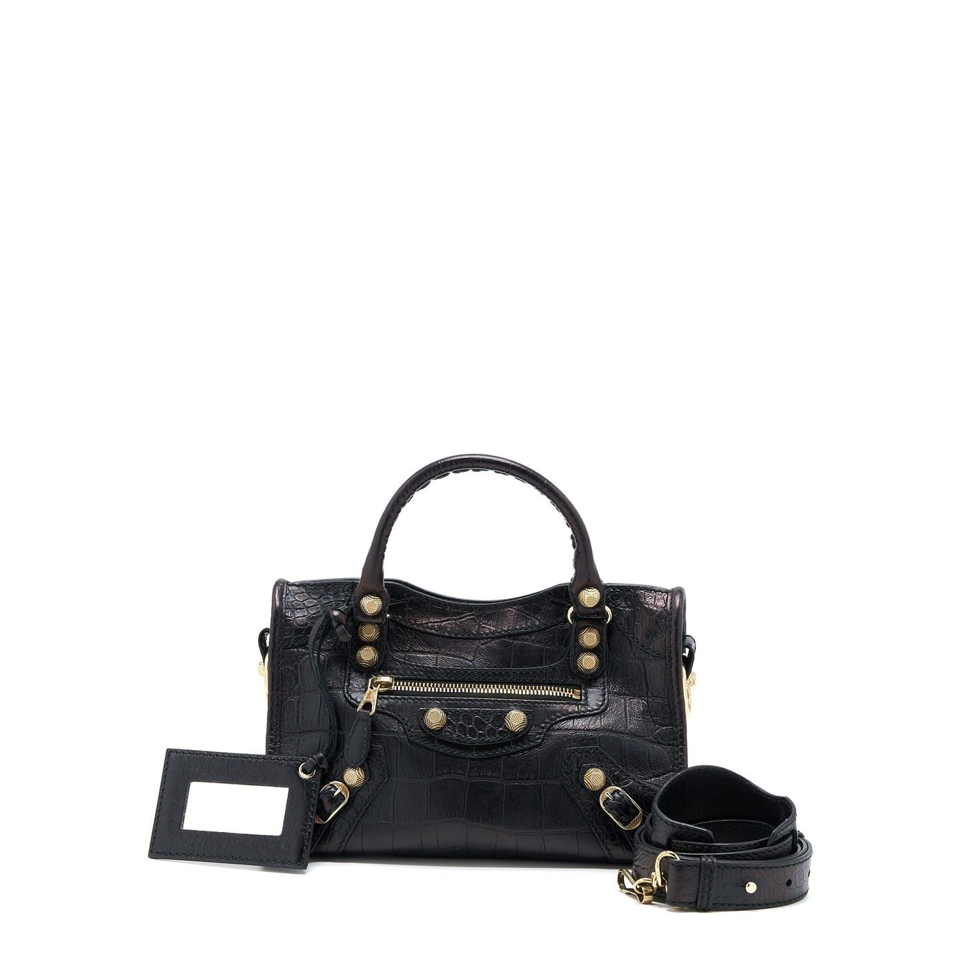 Balenciaga Mini City Croc-Embossed Calfskin Black GHW | Studio Nafay