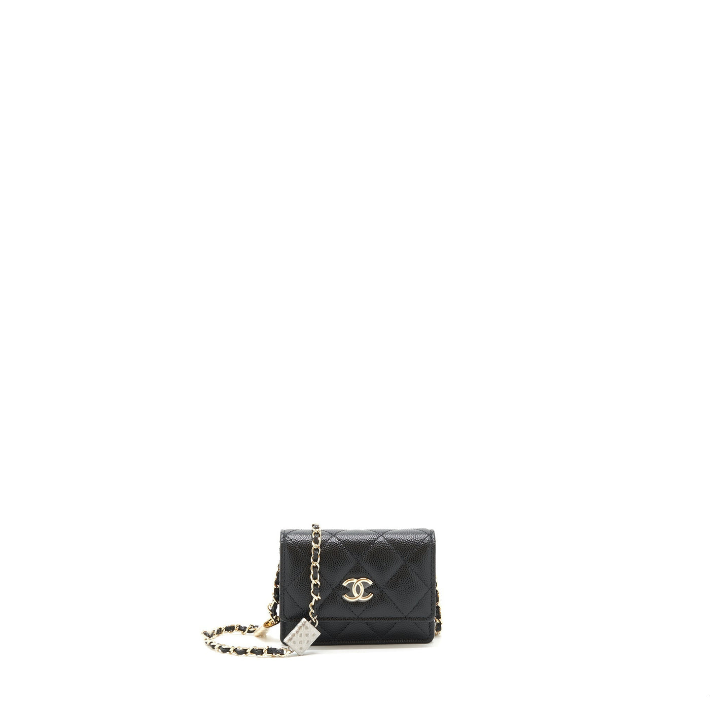 Chanel Caviar Card Holer with chain and bag charm Black LGHW - Product Image 2
