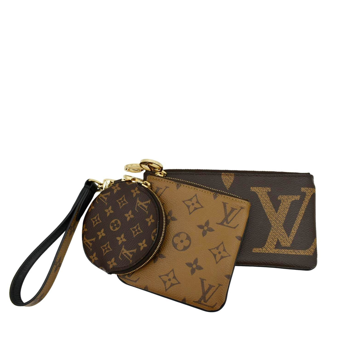LOUIS VUITTON Giant Monogram Reverse Canvas Trio Pouch Brown