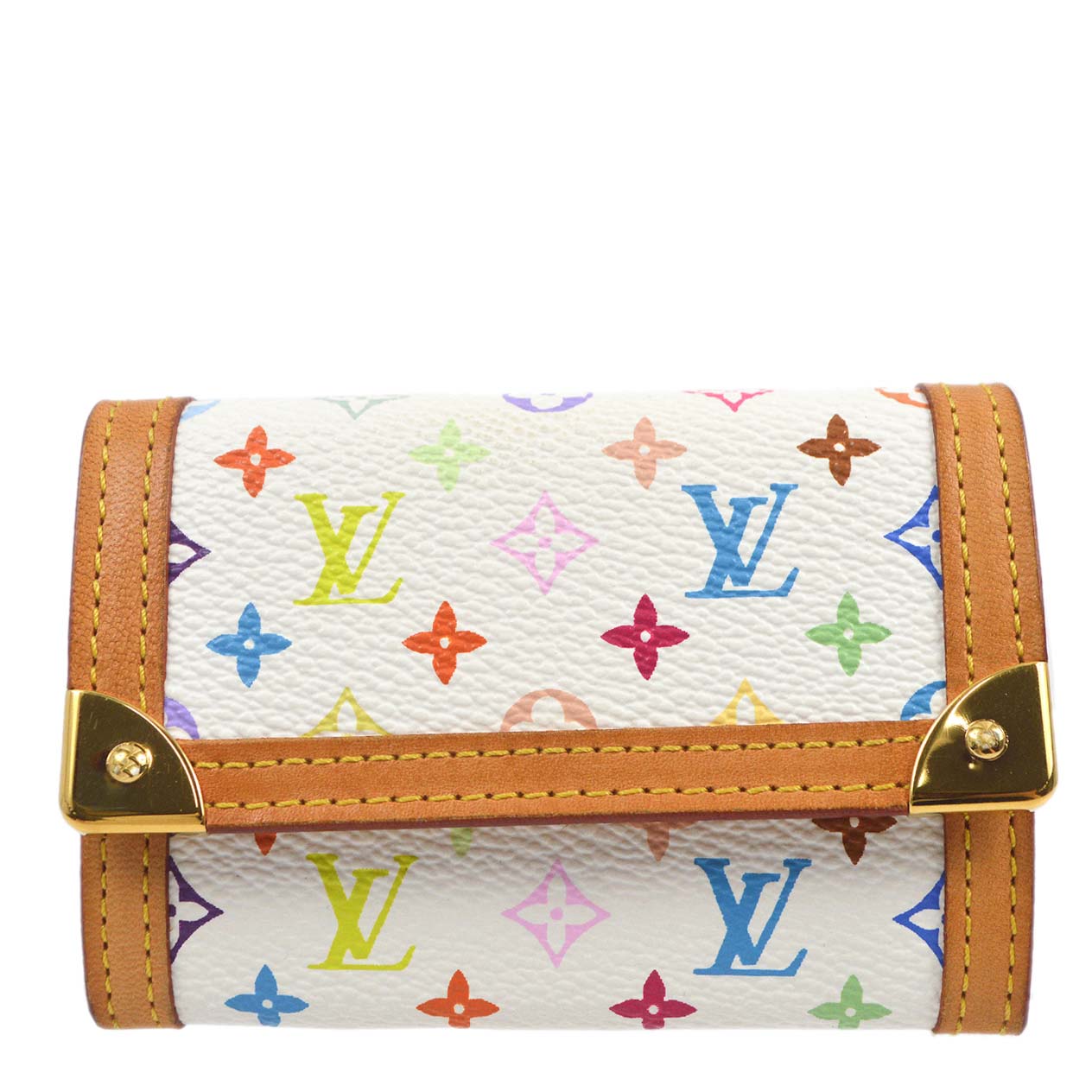 Louis Vuitton White Multicolor Porte Monnaie Plat Wallet in White Multicolor