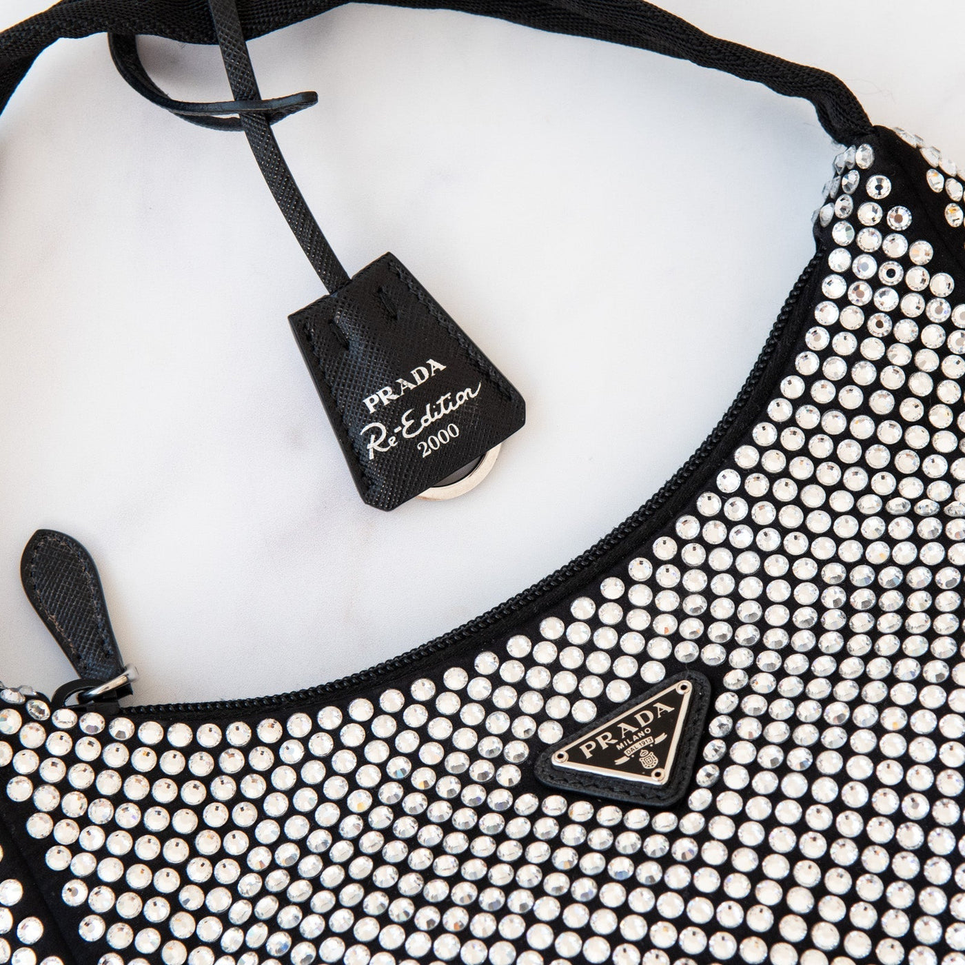 Prada Satin Mini Hobo Bag With Crystals Re Edition - Product Image 4