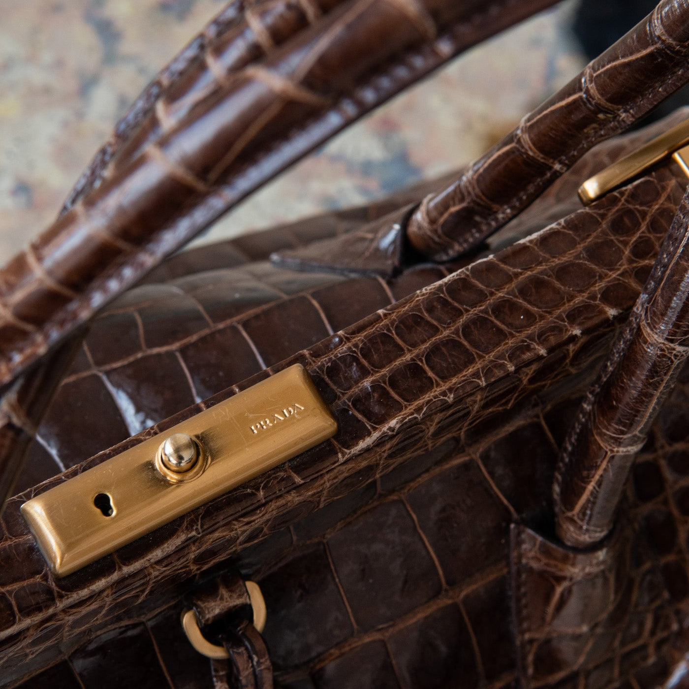 Prada Brown Crocodile Bag with Gold Tone Hardware - Product Image 3