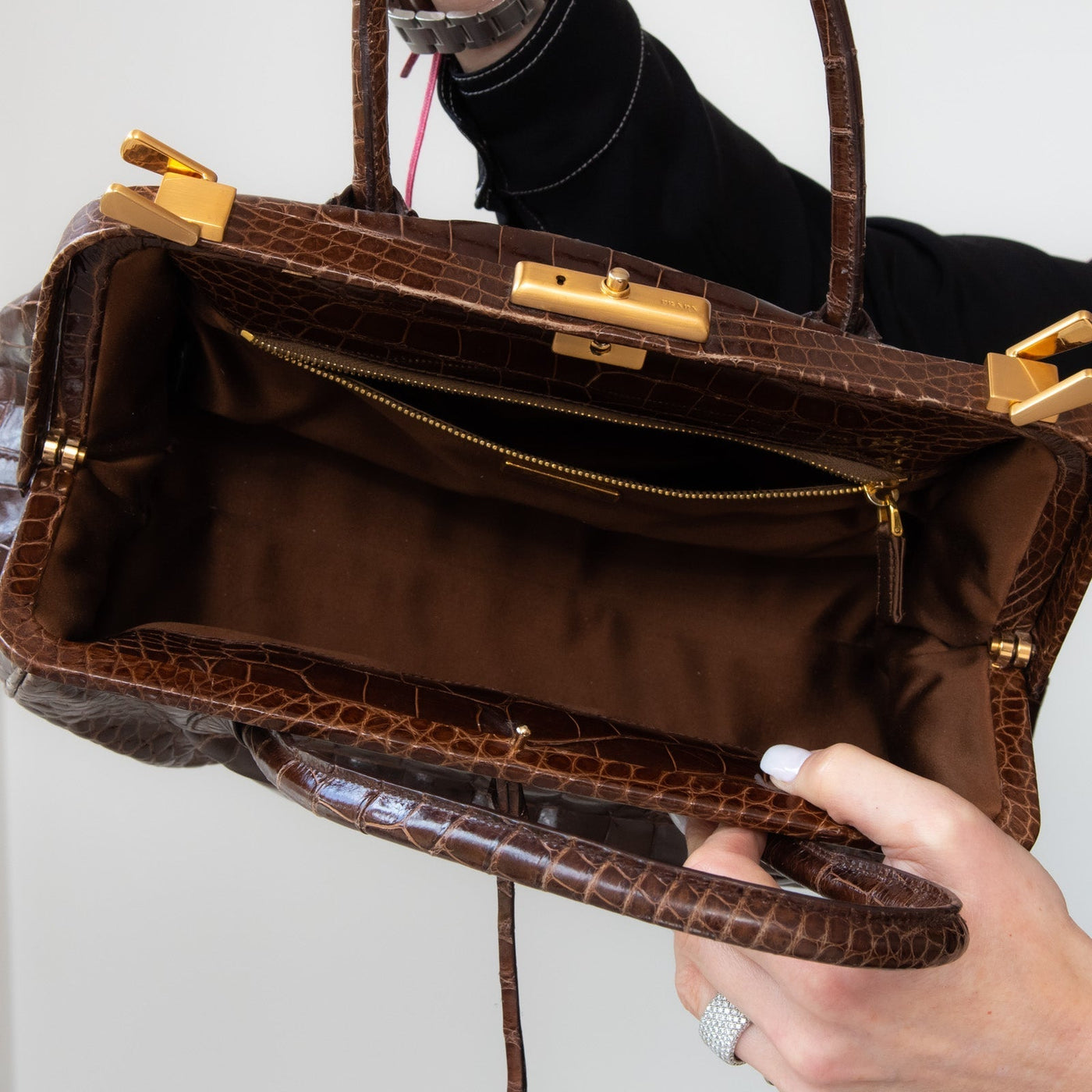 Prada Brown Crocodile Bag with Gold Tone Hardware - Product Image 4