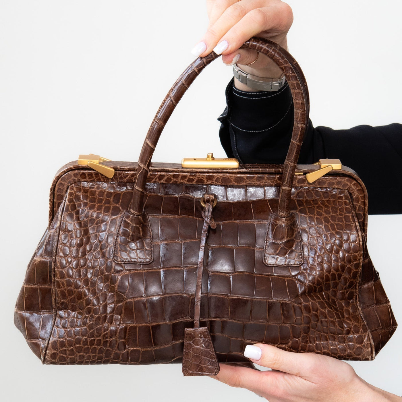 Prada Brown Crocodile Bag with Gold Tone Hardware - Product Image 2
