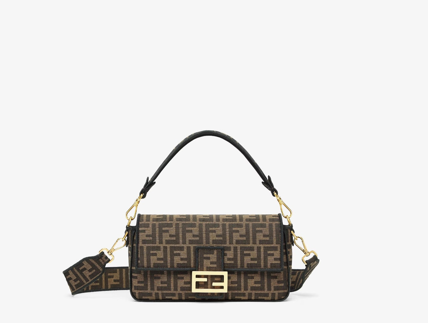 FENDI FF MEDIUM JACUARD BAGUTTE BAG TOBACCO | Studio Nafay