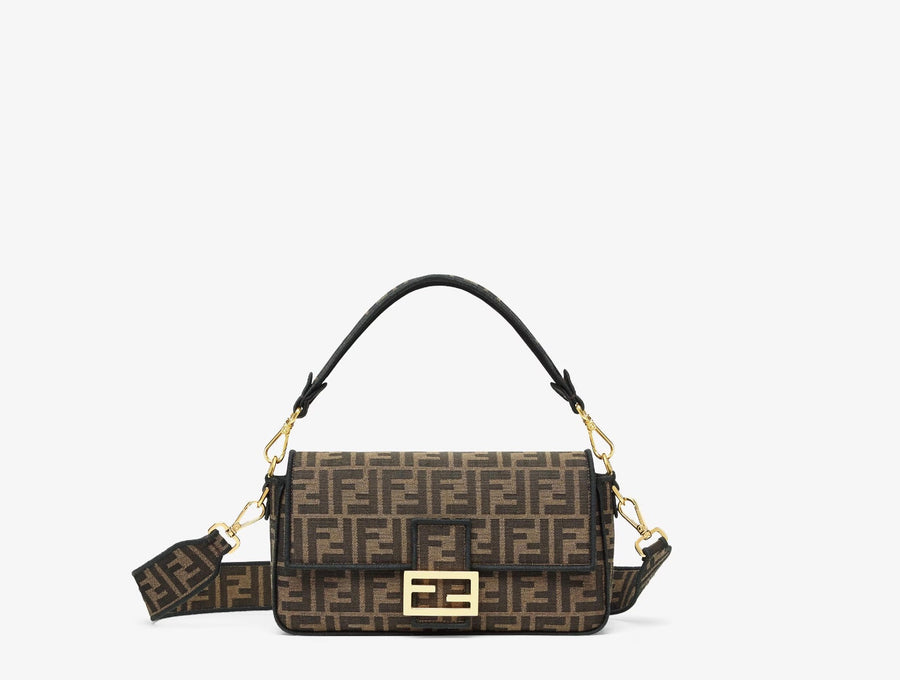 FENDI FF MEDIUM JACUARD BAGUTTE BAG TOBACCO | Studio Nafay