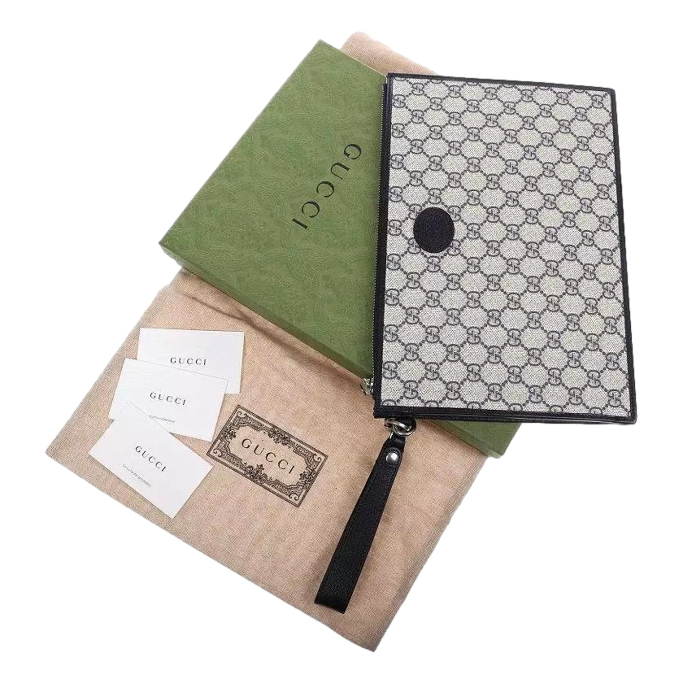Gucci GG Supreme Coated Canvas Wristlet Clutch Handbag Beige and Navy - Product Image 6