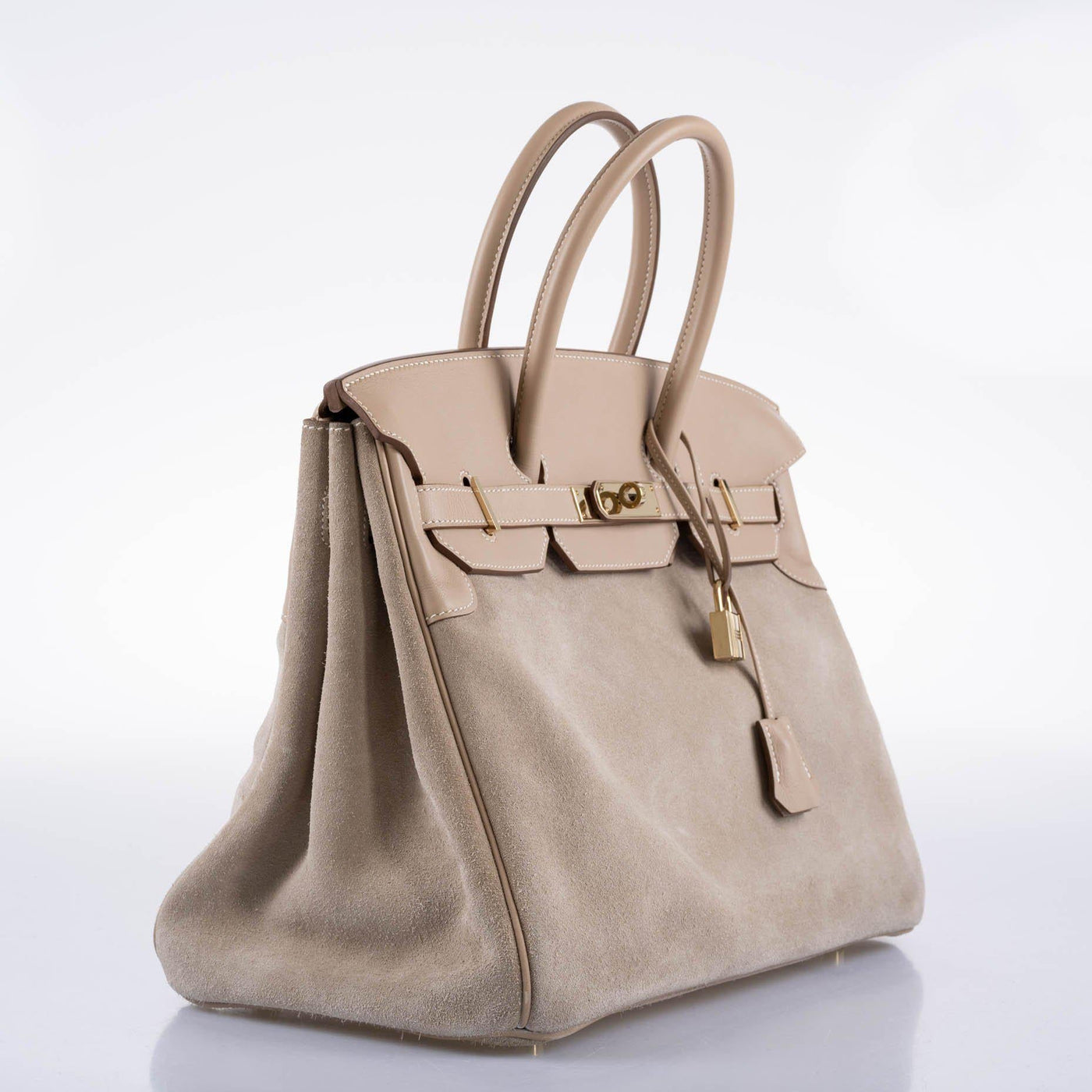 Hermes Birkin 35 Grizzly Argile Veau Doblis Suede & Swift Permabrass Hardware -, R Square - Product Image 3