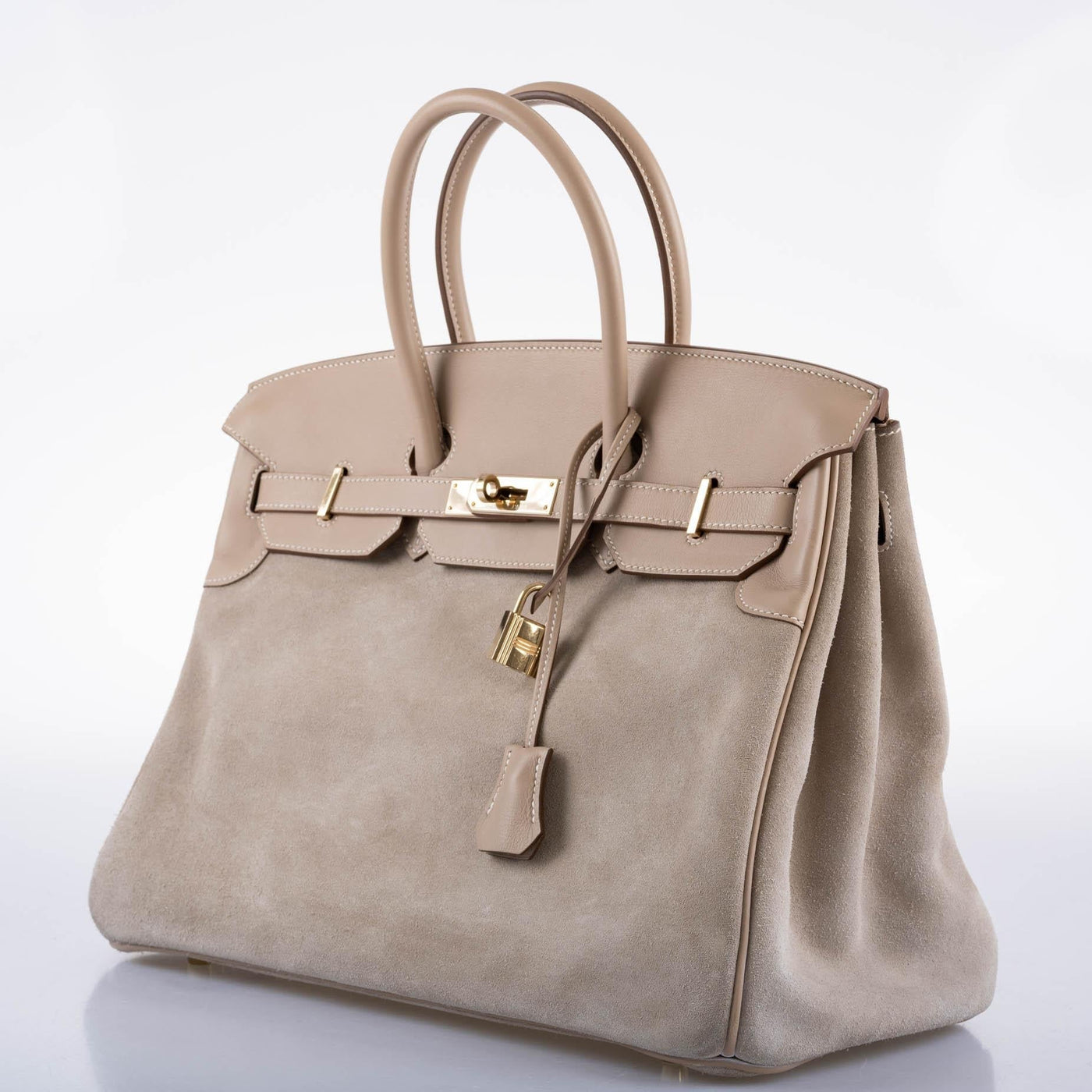 Hermes Birkin 35 Grizzly Argile Veau Doblis Suede & Swift Permabrass Hardware -, R Square - Product Image 4