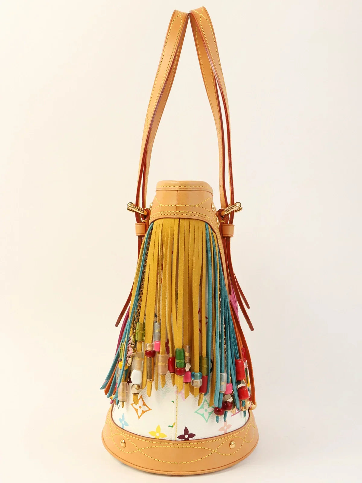 LOUIS VUITTON Made Multi Color Monogram Bucket Fringe?Blanc/Multi in Blanc / Multicolor