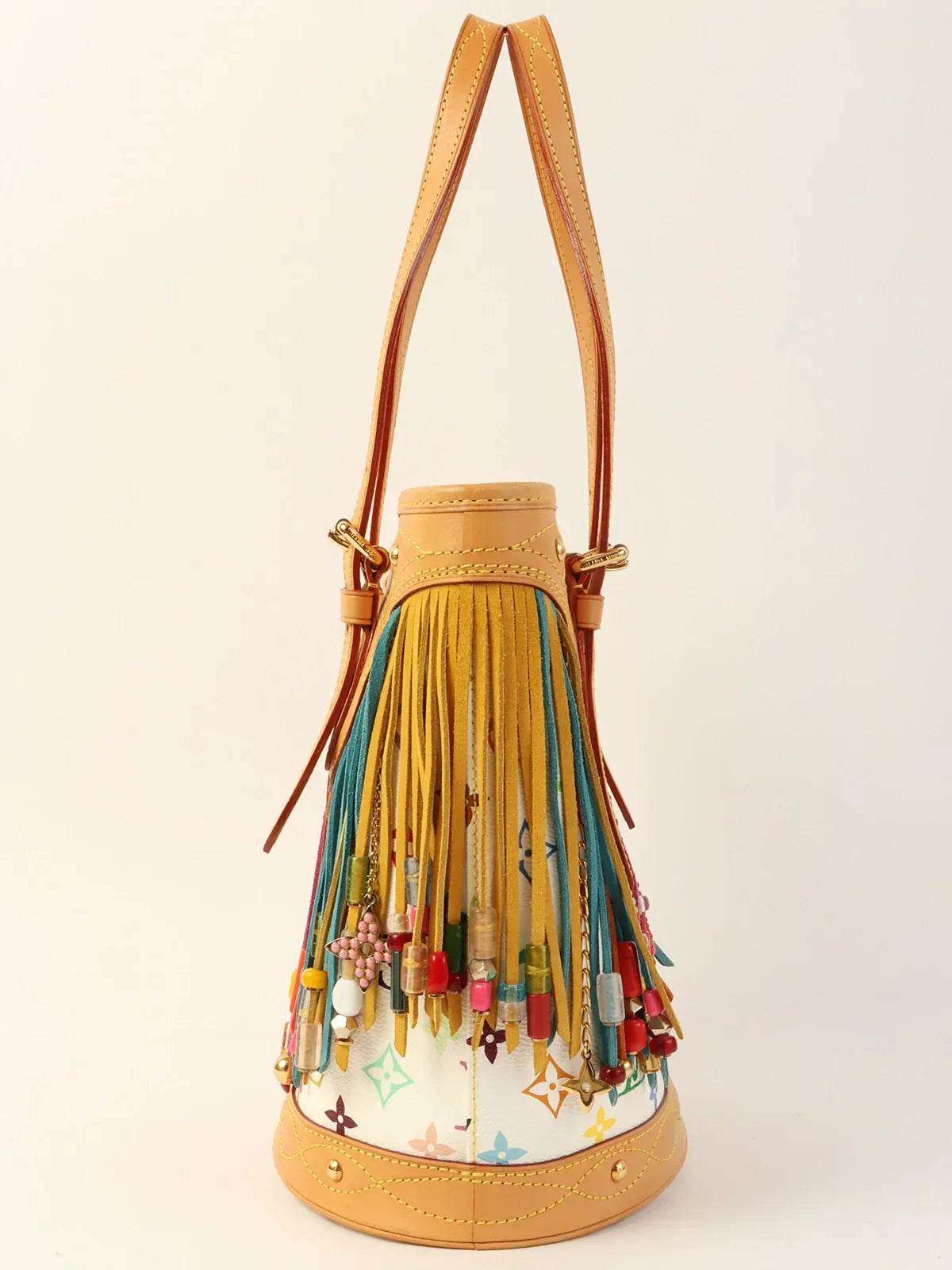 LOUIS VUITTON Made Multi Color Monogram Bucket Fringe?Blanc/Multi in Blanc / Multicolor