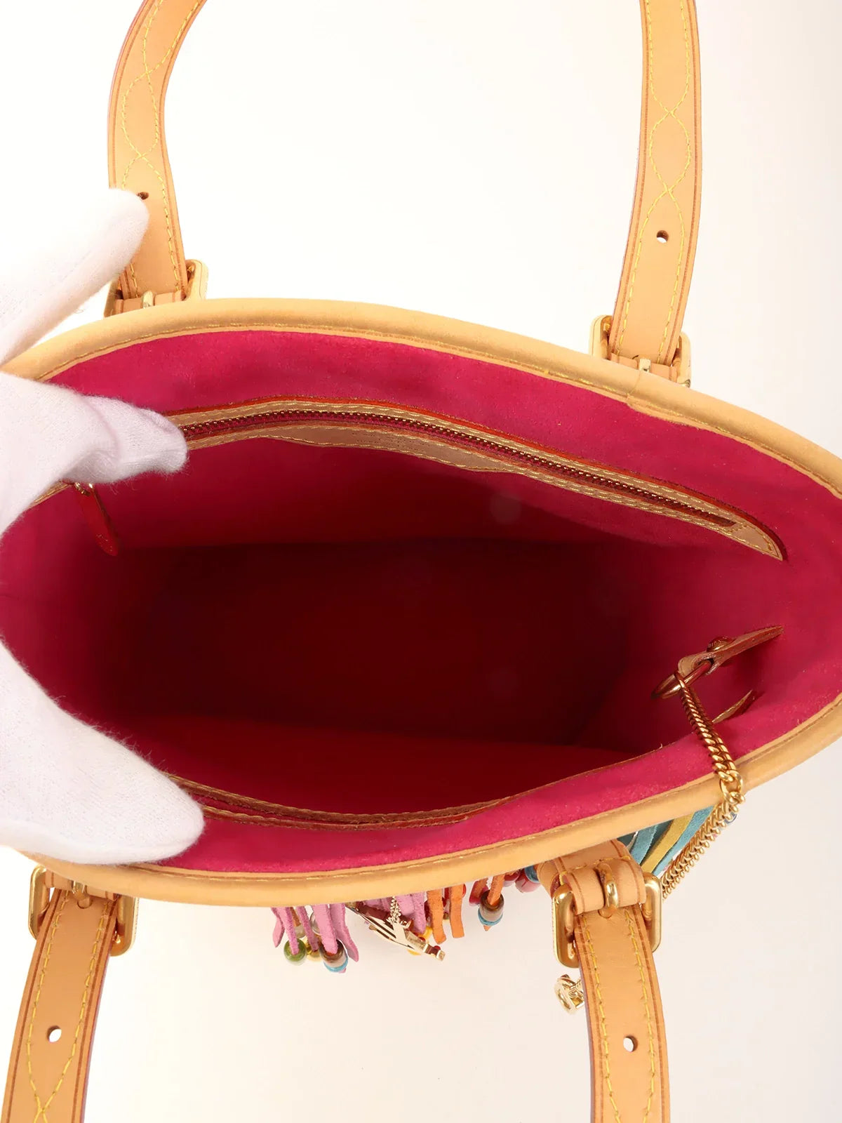 LOUIS VUITTON Made Multi Color Monogram Bucket Fringe?Blanc/Multi in Blanc / Multicolor