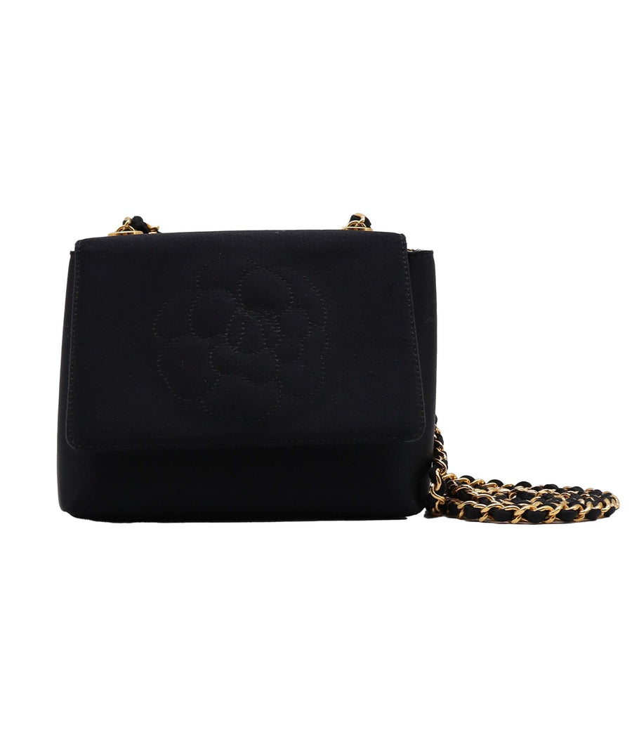Chanel Camellia Flap G Black Satin Chevron | Studio Nafay
