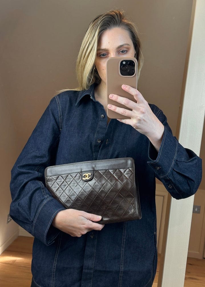 Chanel Brown Leather Clutch Bag With 24K Gold Plated Hardware - Product Image 8