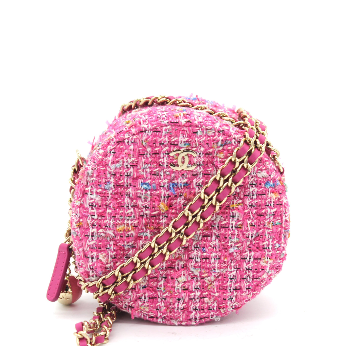 Chanel CC Tweed Fabric Round Clutch With Chain | Studio Nafay