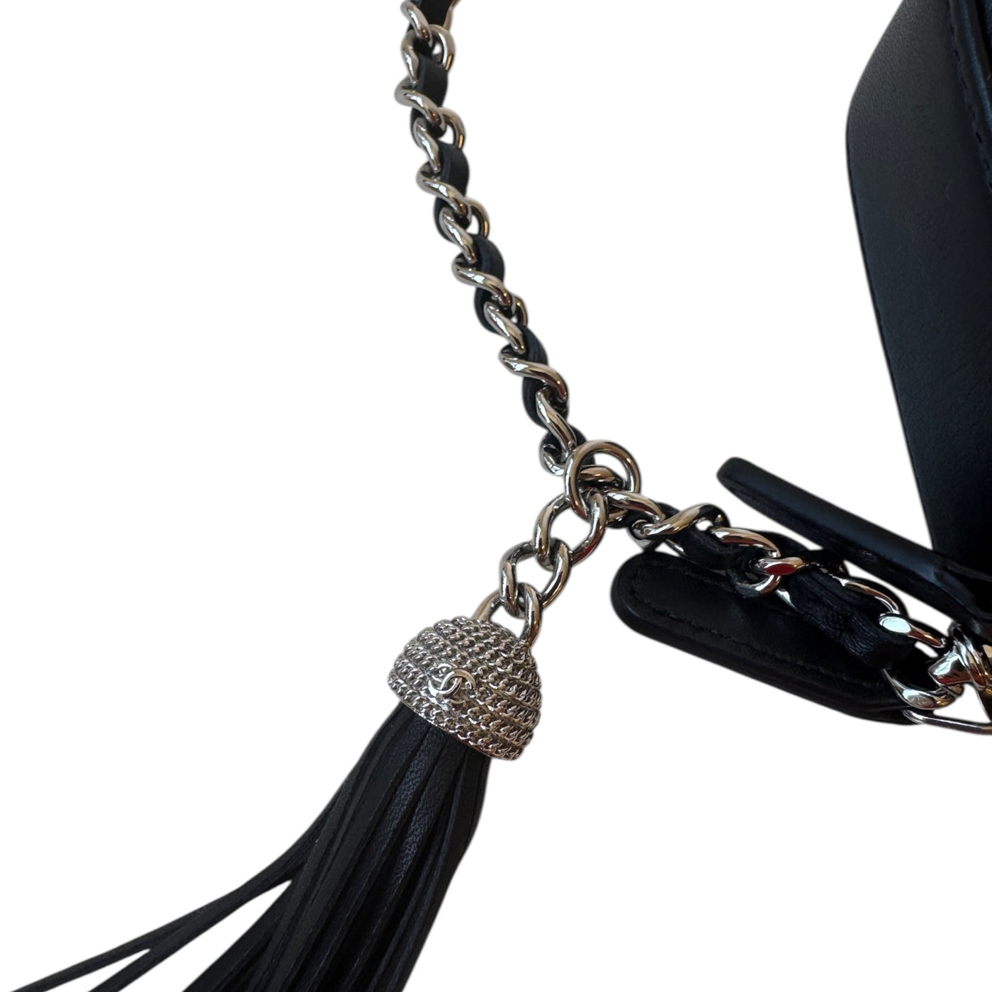 CC Calfskin Chevron Quilted Tassel Clutch With Chain Shoulder Bag