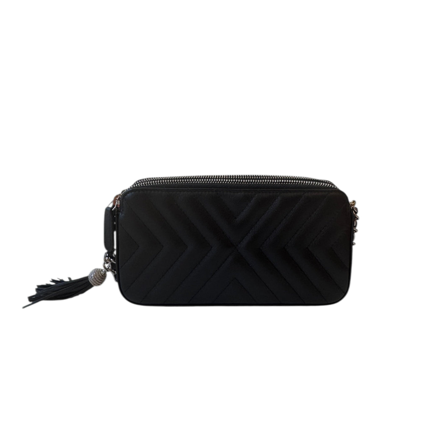 CC Calfskin Chevron Quilted Tassel Clutch With Chain Shoulder Bag