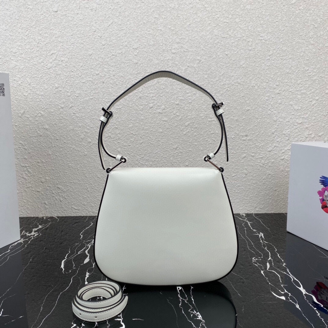 CLEO 24 WHITE BLACK BRUSHED LEATHER SHOULDER BAG - Product Image 2