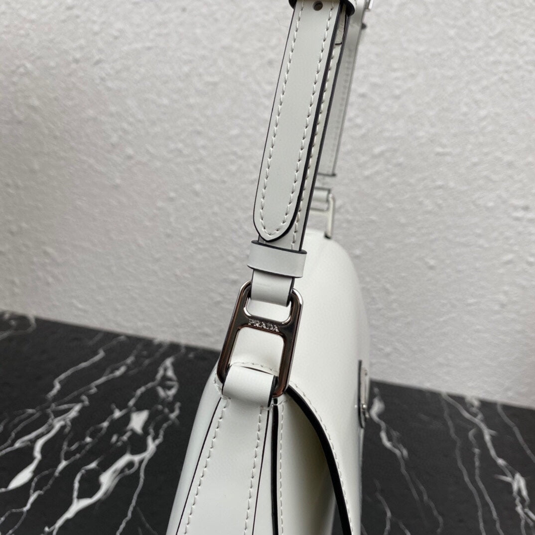 CLEO 24 WHITE BLACK BRUSHED LEATHER SHOULDER BAG - Product Image 6