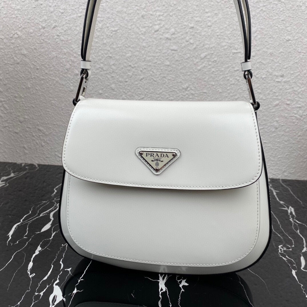 CLEO 24 WHITE BLACK BRUSHED LEATHER SHOULDER BAG - Product Image 7