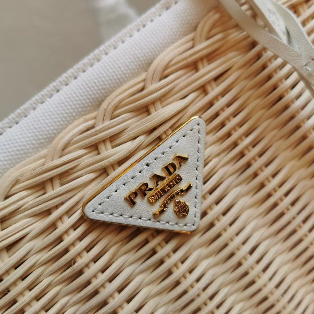 pra medium 26cm wicker and linen blend tote bag - Product Image 3