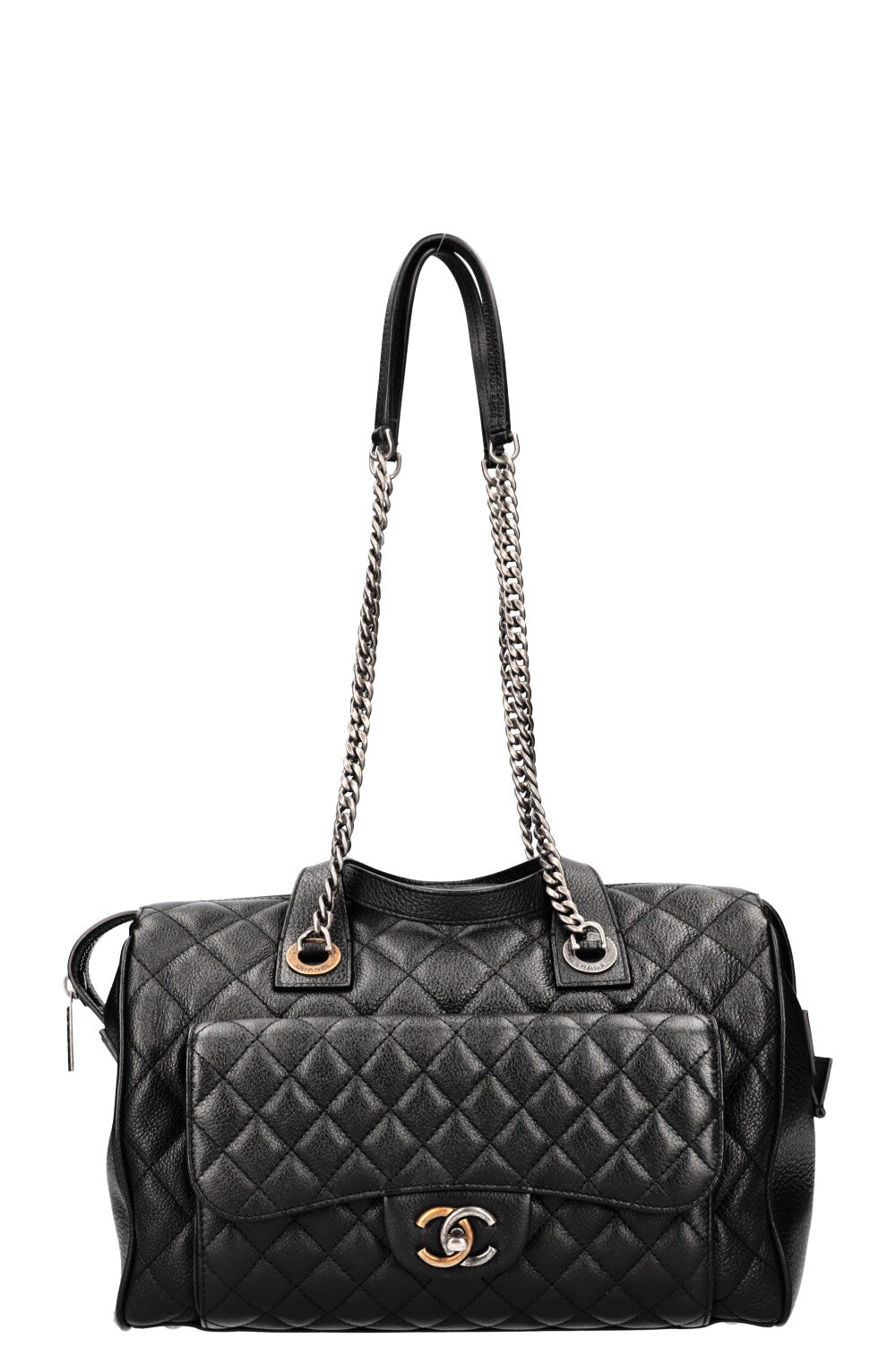 CHANEL Casual Pocket Bowling Bag Quilted Goatskin Black | Studio Nafay