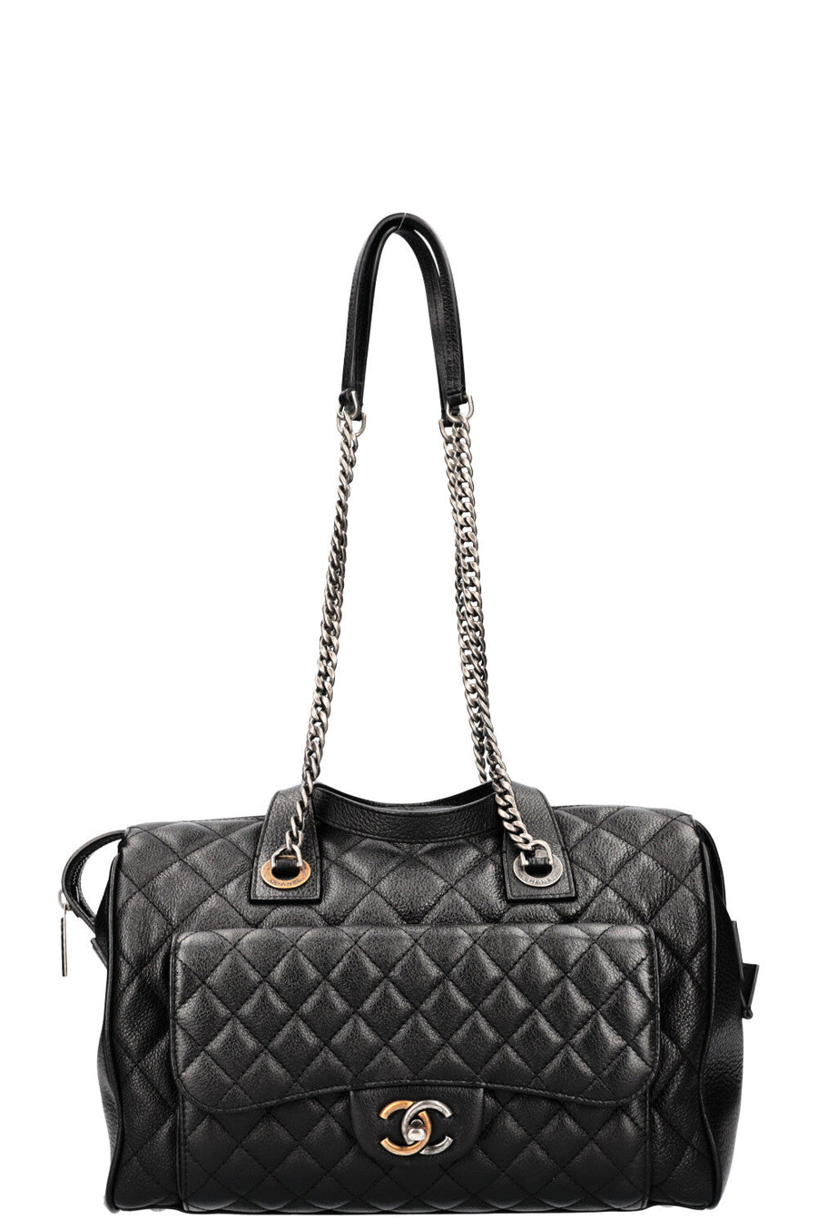 CHANEL Casual Pocket Bowling Bag Quilted Goatskin Black | Studio Nafay