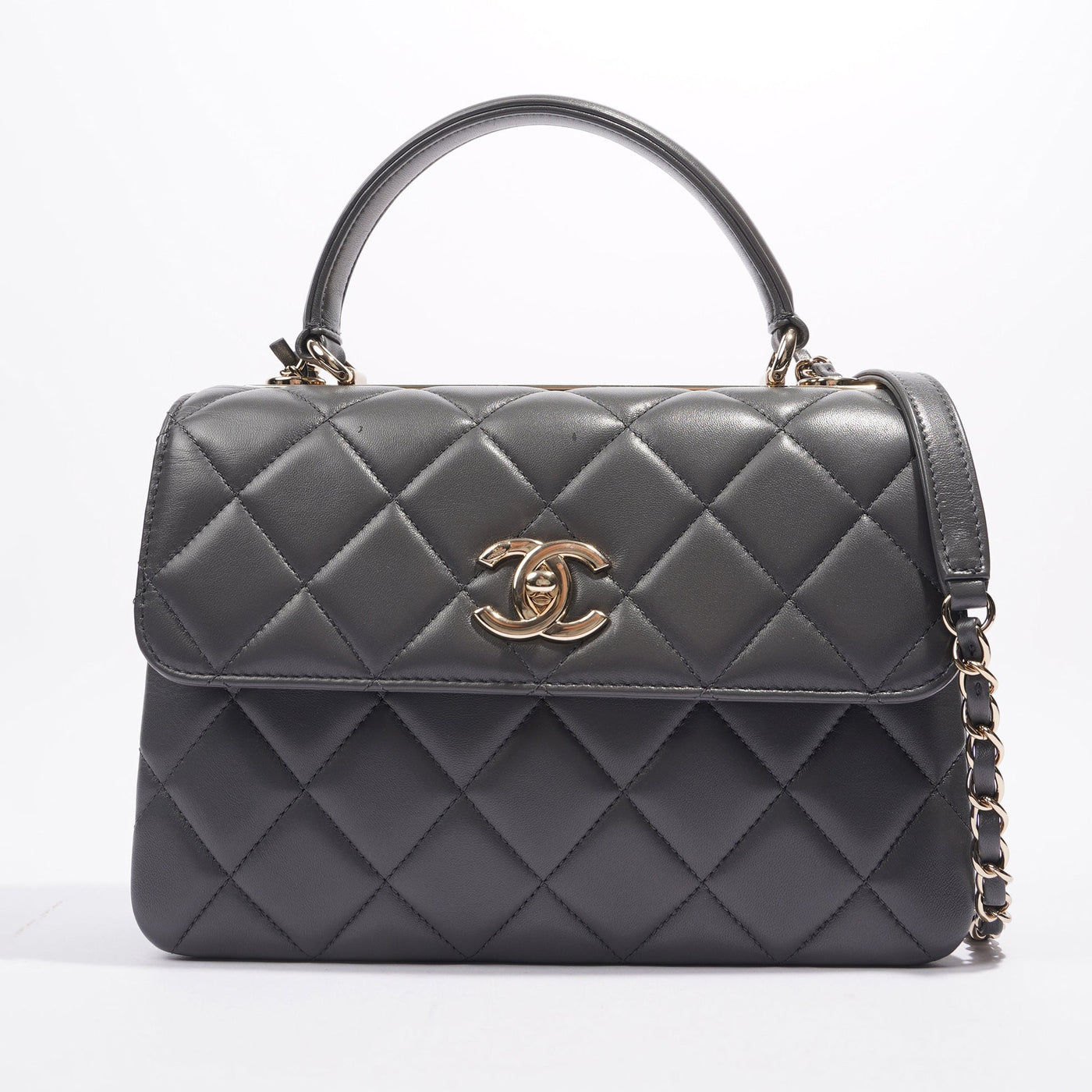 Chanel CC Trendy Bag Grey Lambskin Leather Small - Product Image 2