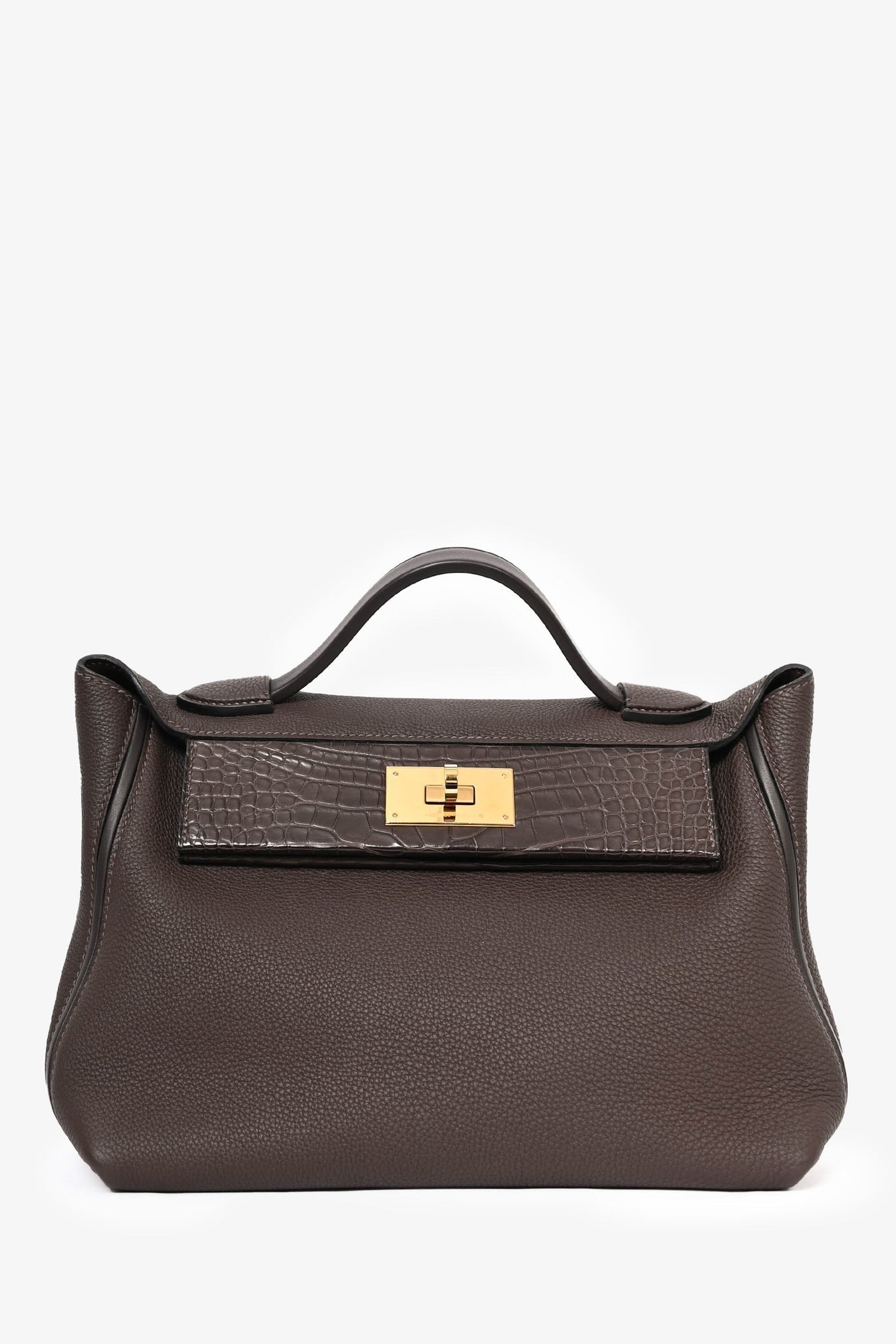 Hermès Brown 'Ebene' Togo Leather/Matte Alligator Touch 24/24 29 Top Handle GHW w/ Strap - Product Image 2
