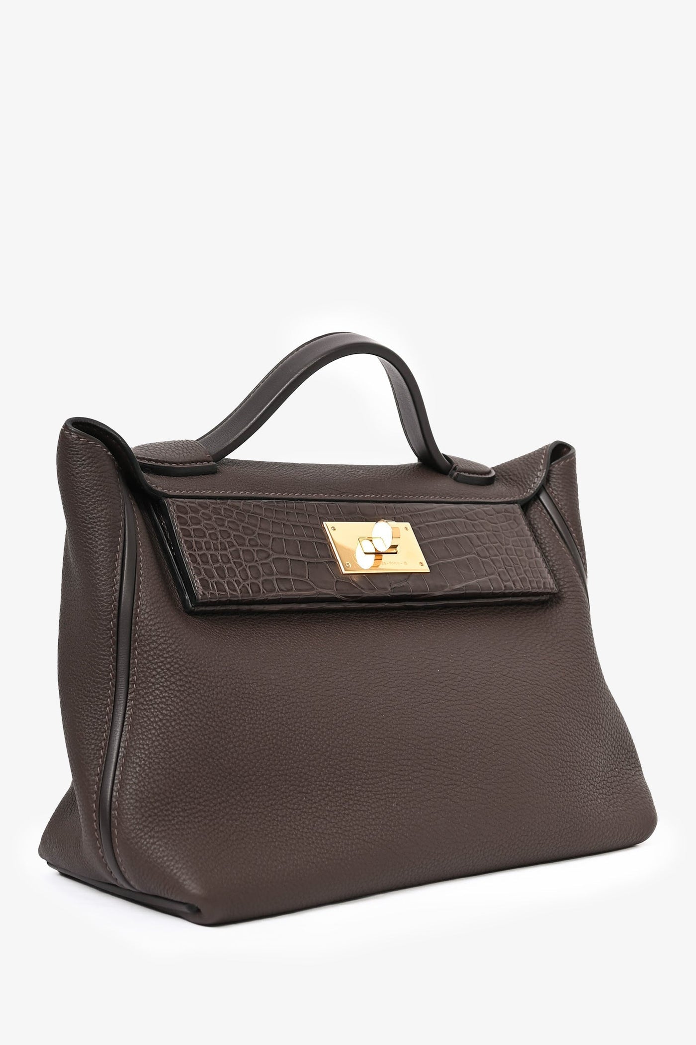 Hermès Brown 'Ebene' Togo Leather/Matte Alligator Touch 24/24 29 Top Handle GHW w/ Strap - Product Image 3