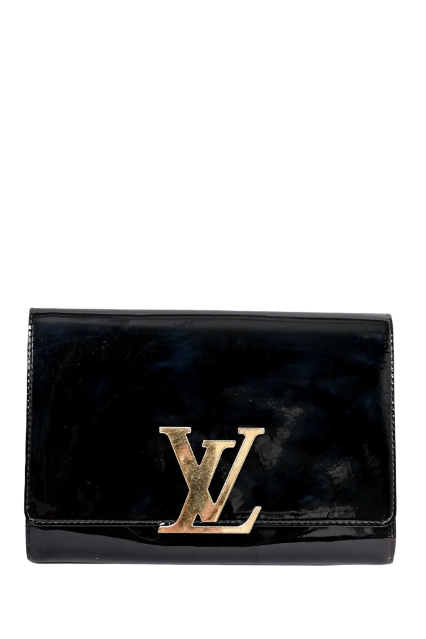 Louis Vuitton Black Patent Leather LV Clutch | Studio Nafay