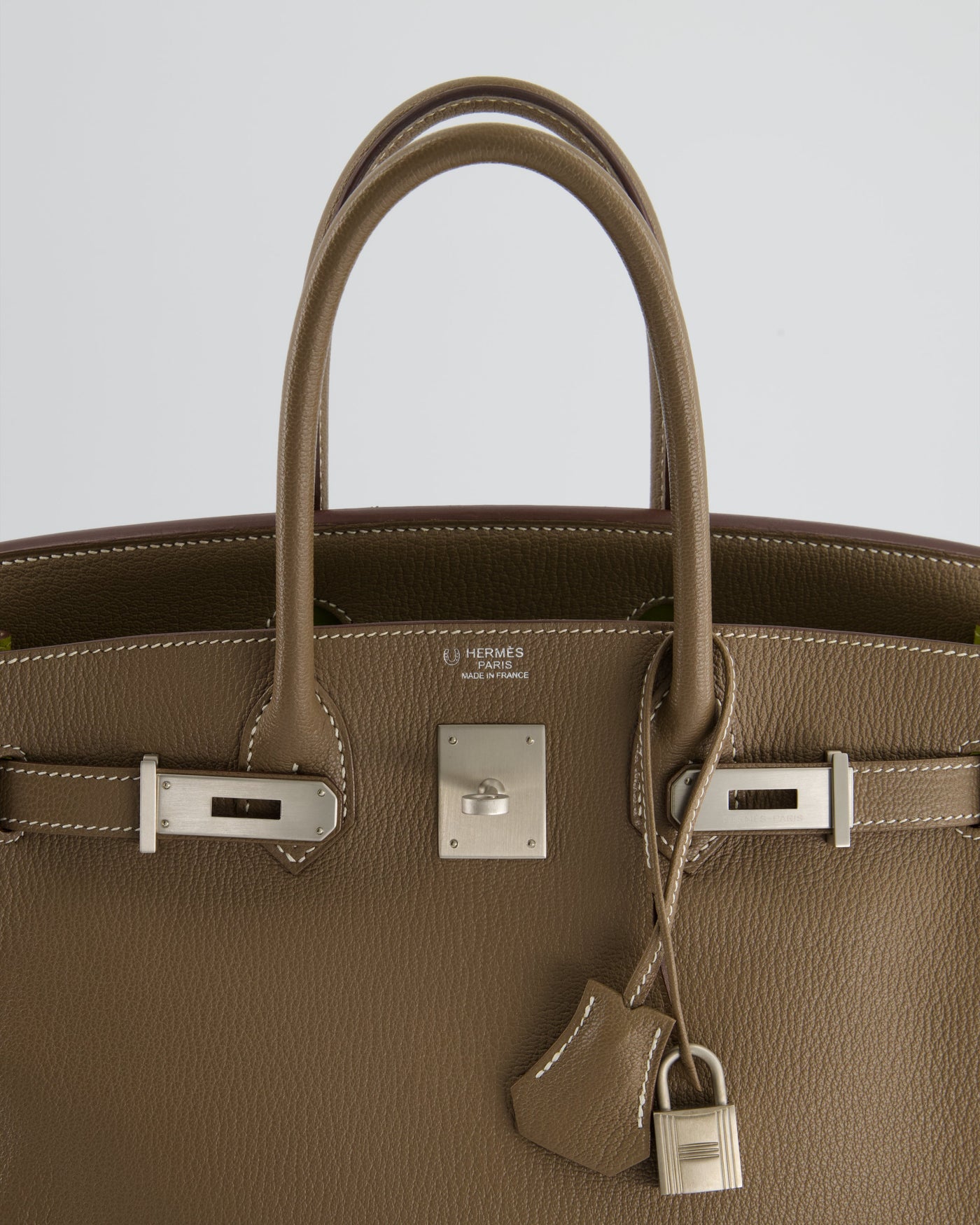 Hermes HSS Birkin 30 Retourne Bag in Etoupe & Vert Anis Chèvre Mysore with Brushed Palladium Hardware - Product Image 18