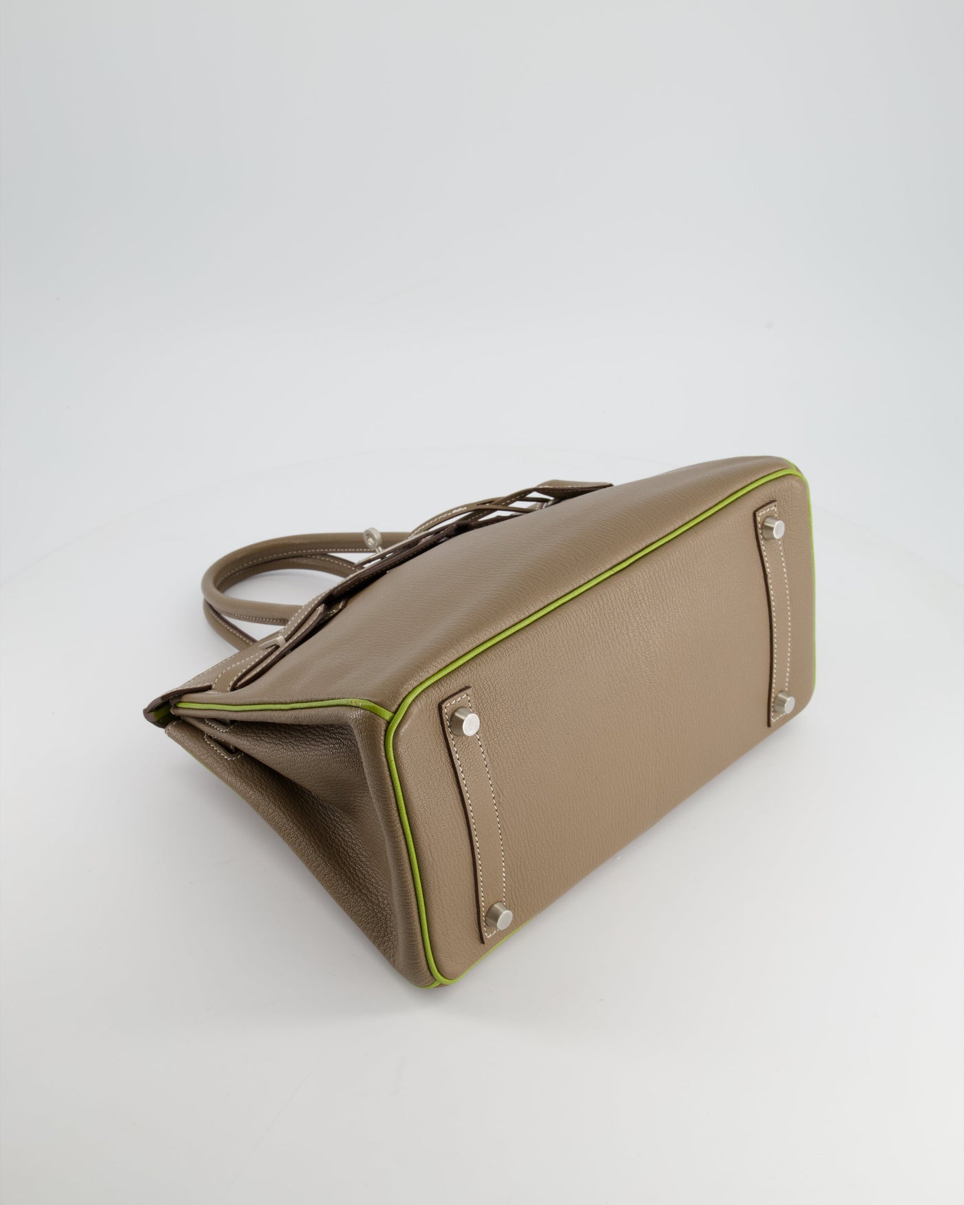 Hermes HSS Birkin 30 Retourne Bag in Etoupe & Vert Anis Chèvre Mysore with Brushed Palladium Hardware - Product Image 19