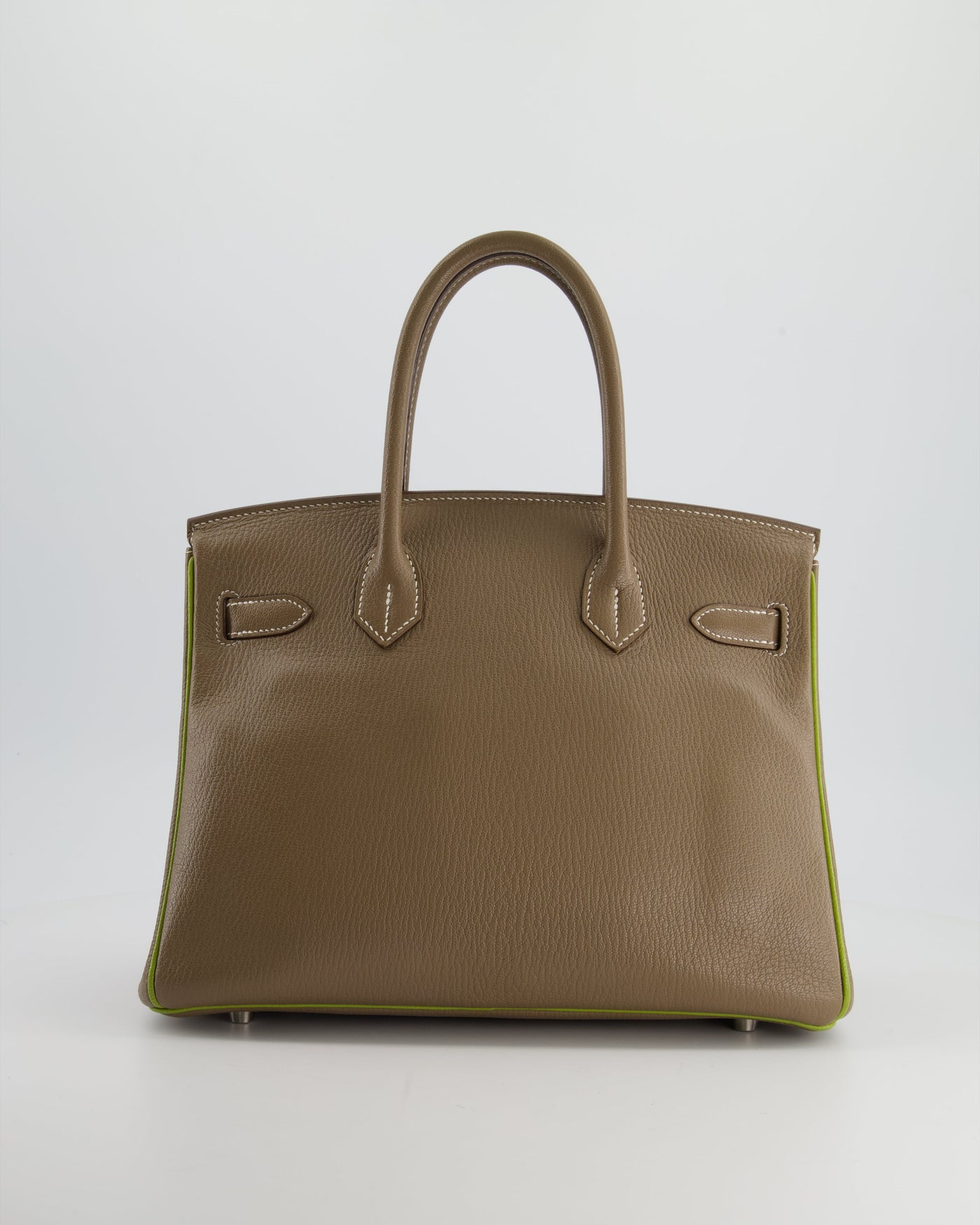 Hermes HSS Birkin 30 Retourne Bag in Etoupe & Vert Anis Chèvre Mysore with Brushed Palladium Hardware - Product Image 8